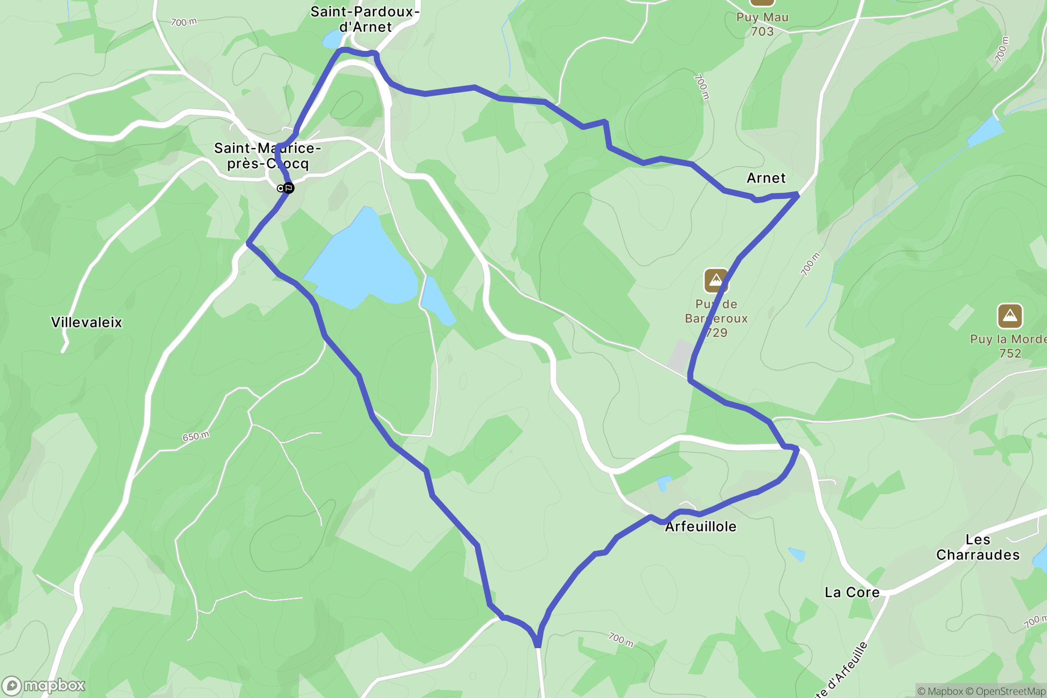 Saint-Maurice-prés-Crocq : carte du parcours de randonnée - France