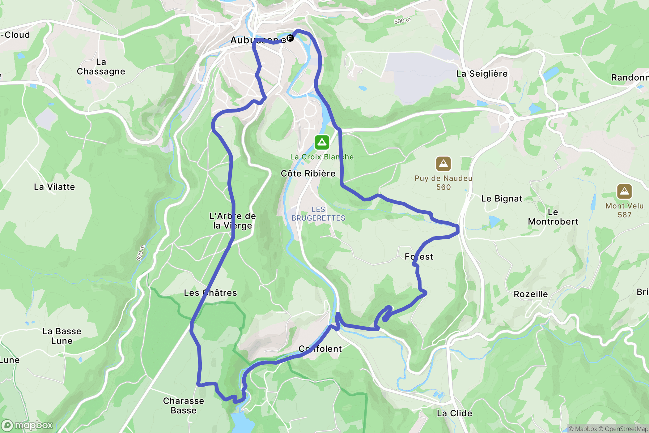 Aubusson : carte du parcours de randonnée - France