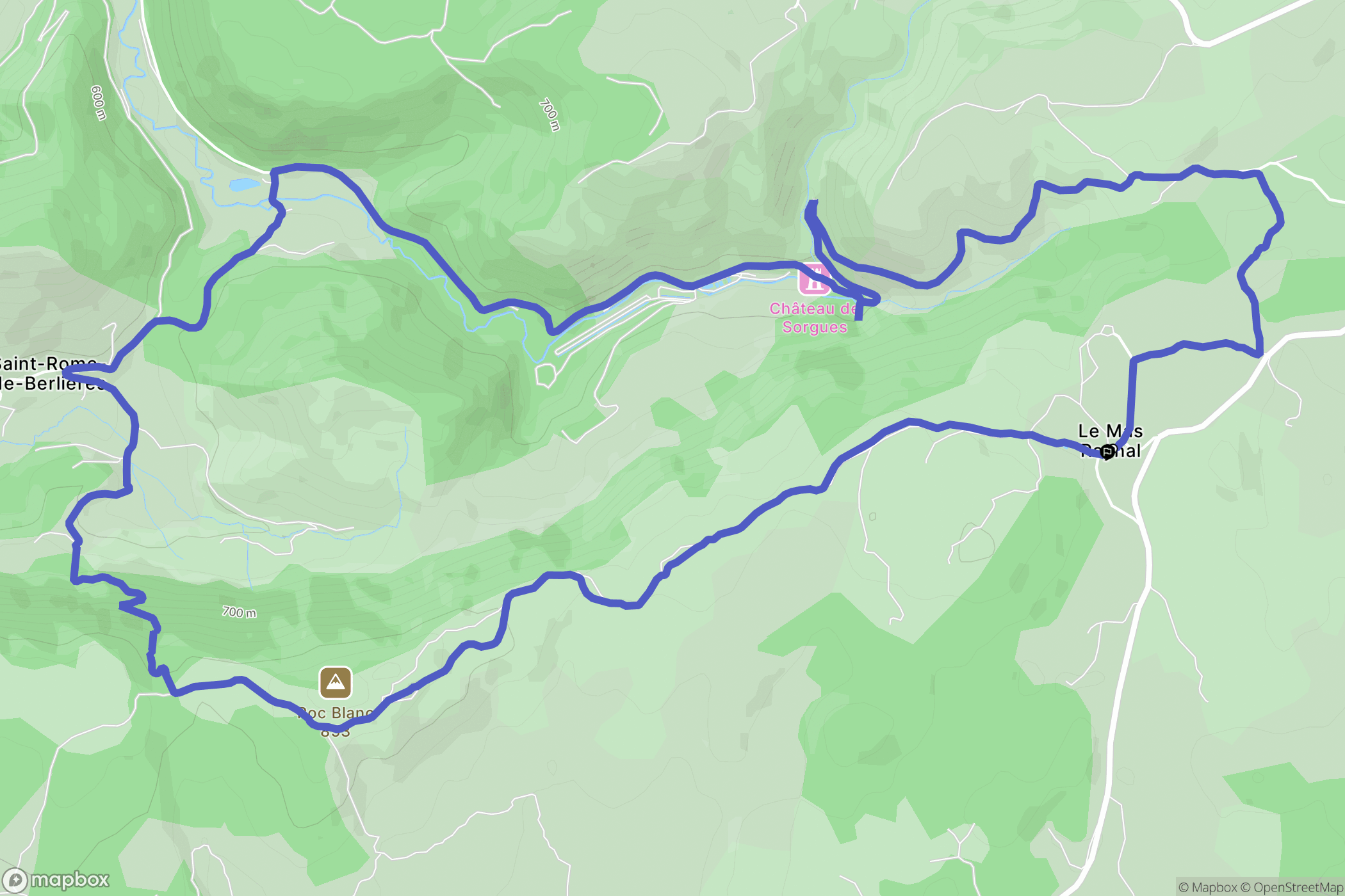 Cornus : carte du parcours de randonnée - France