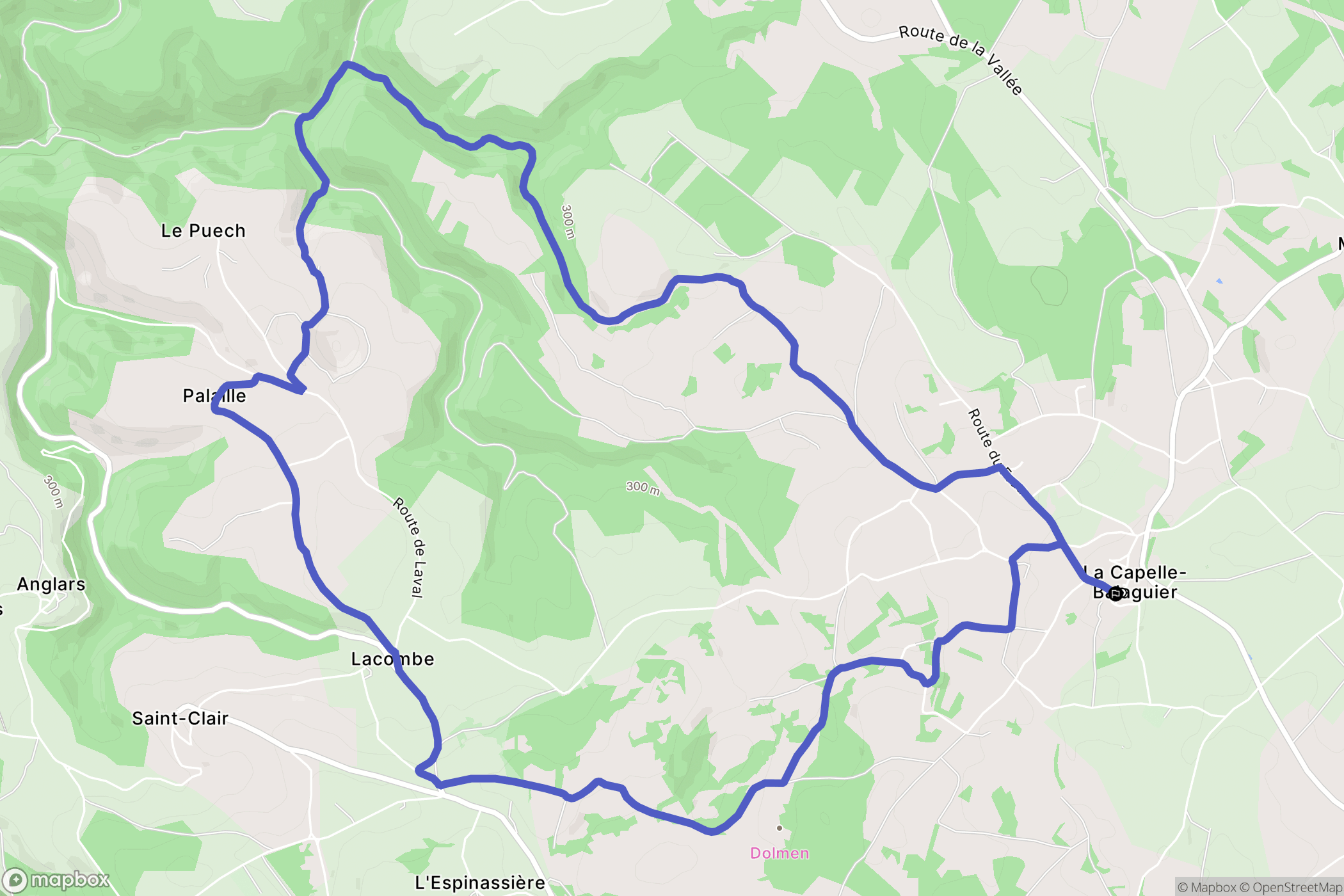 La Capelle-Balaguier : carte du parcours de randonnée - France