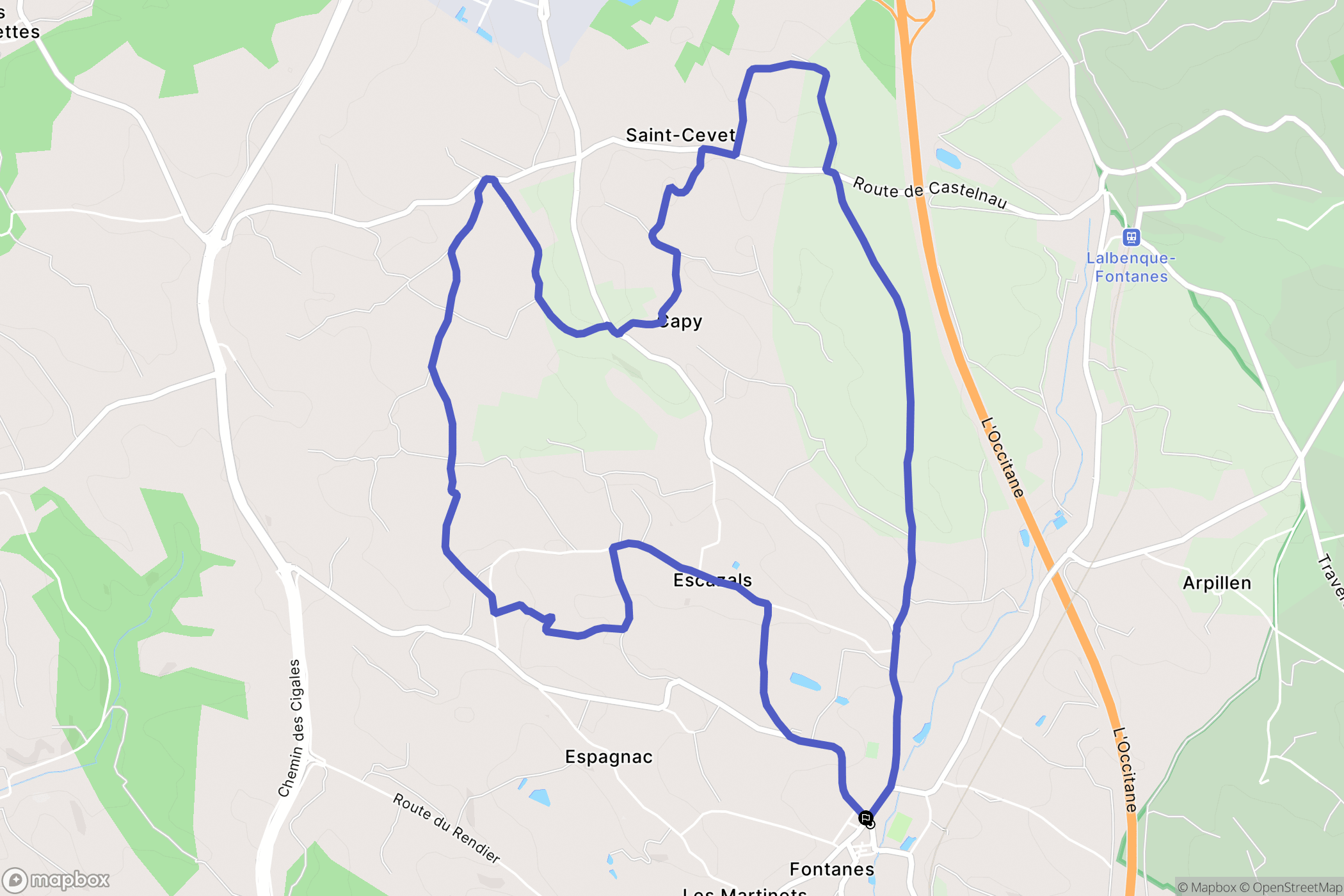 Fontanes : carte du parcours de randonnée - France