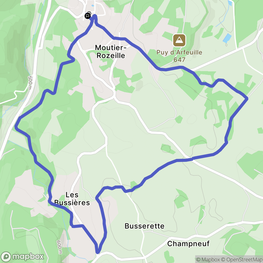 Moutier-Rozeille : carte du parcours de randonnée - France