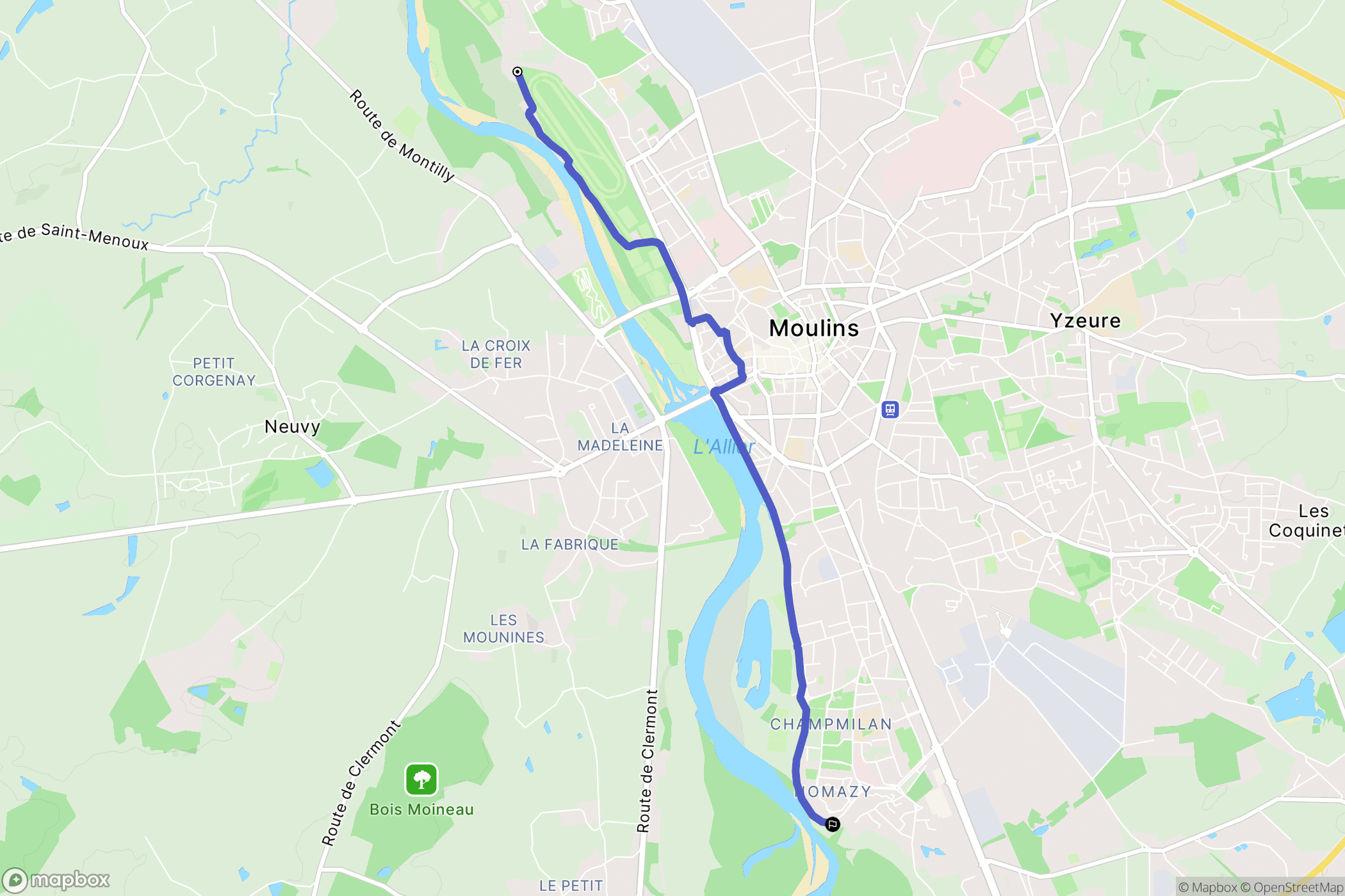 Moulins : carte du parcours de randonnée - France