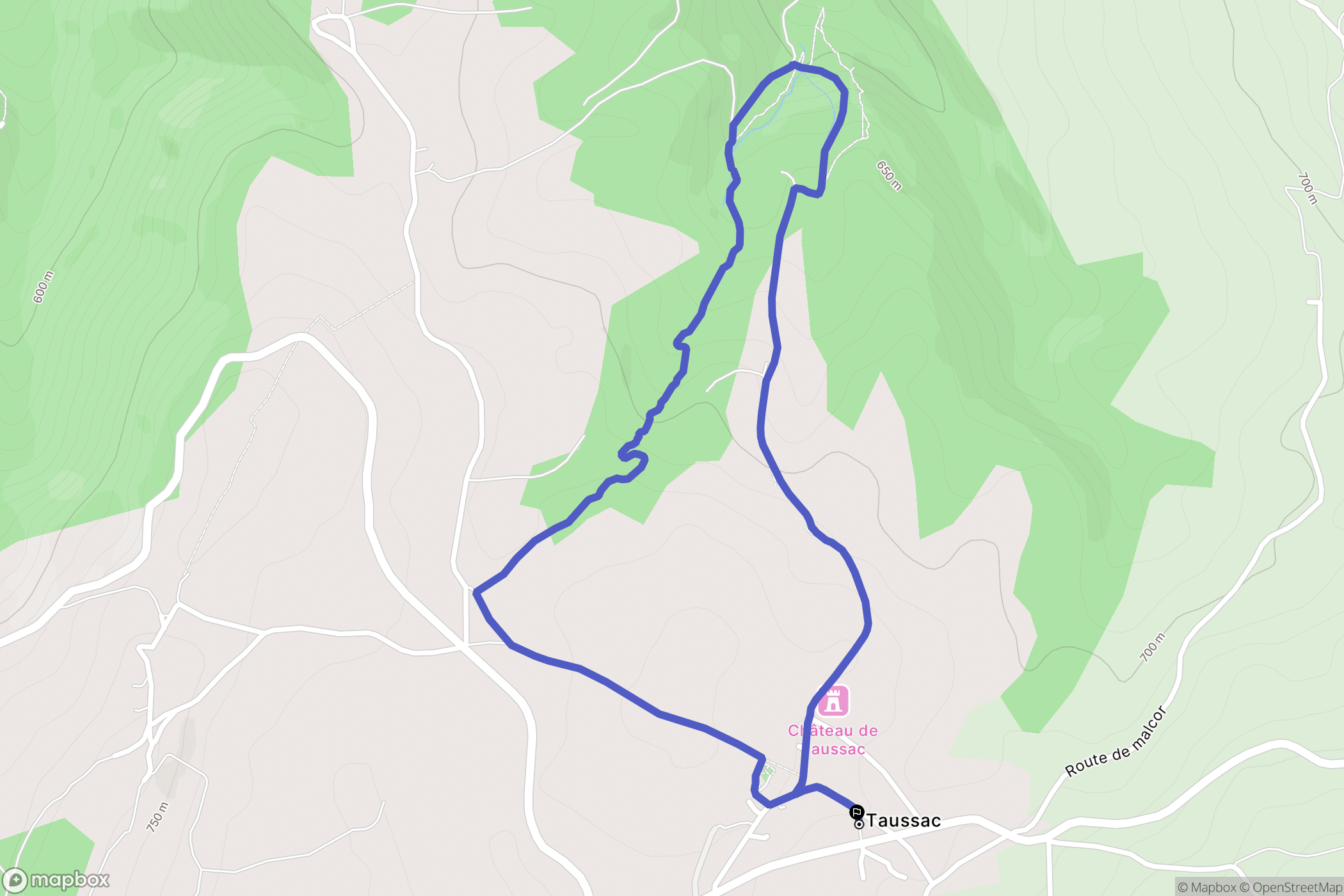 Taussac : carte du parcours de randonnée - France