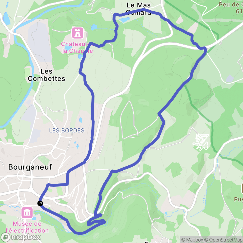 Bourganeuf : carte du parcours de randonnée - France