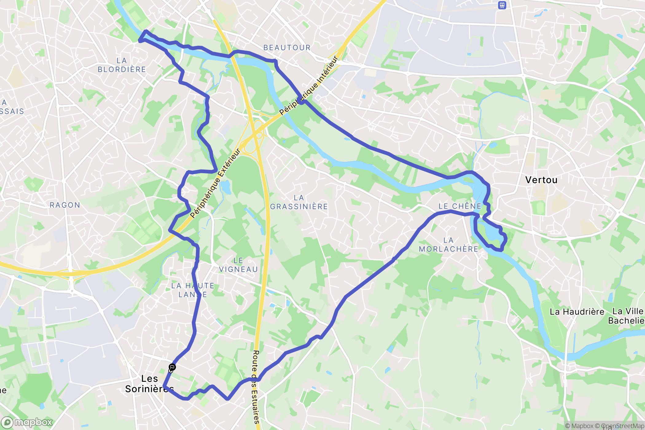 Les Sorinières, Nantes : carte du parcours de randonnée - France