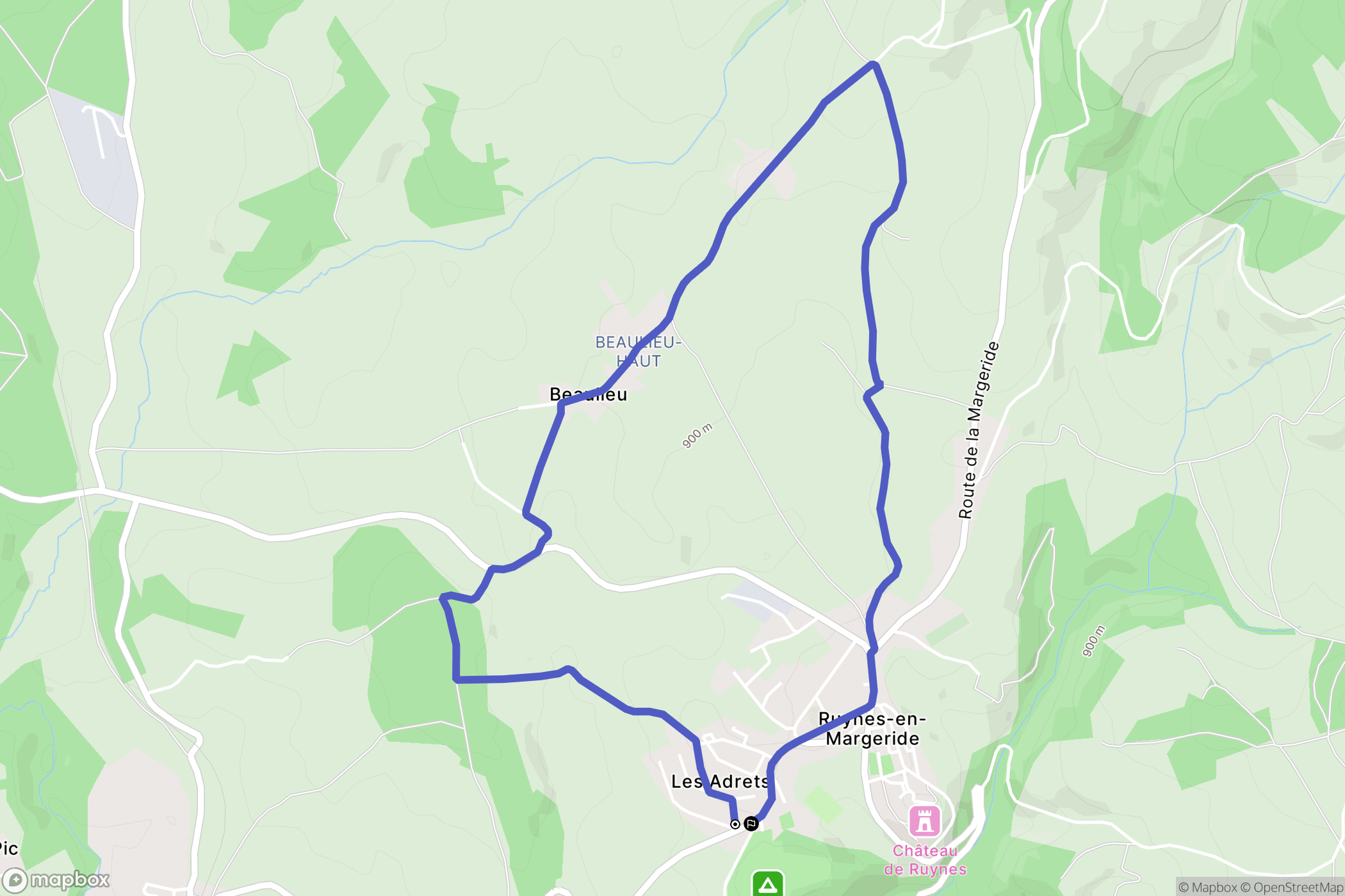 Ruynes-en-Margeride : carte du parcours de randonnée - France