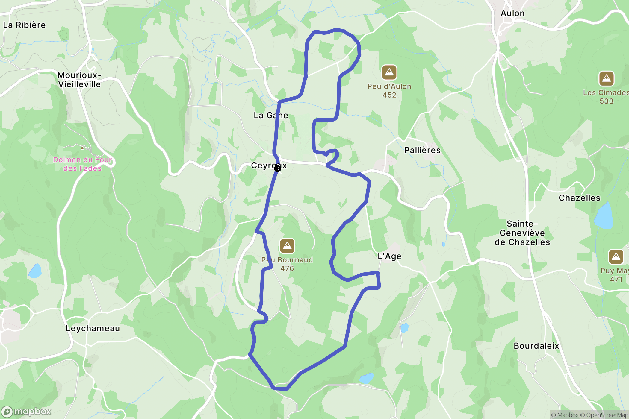 Ceyroux : carte du parcours de randonnée - France