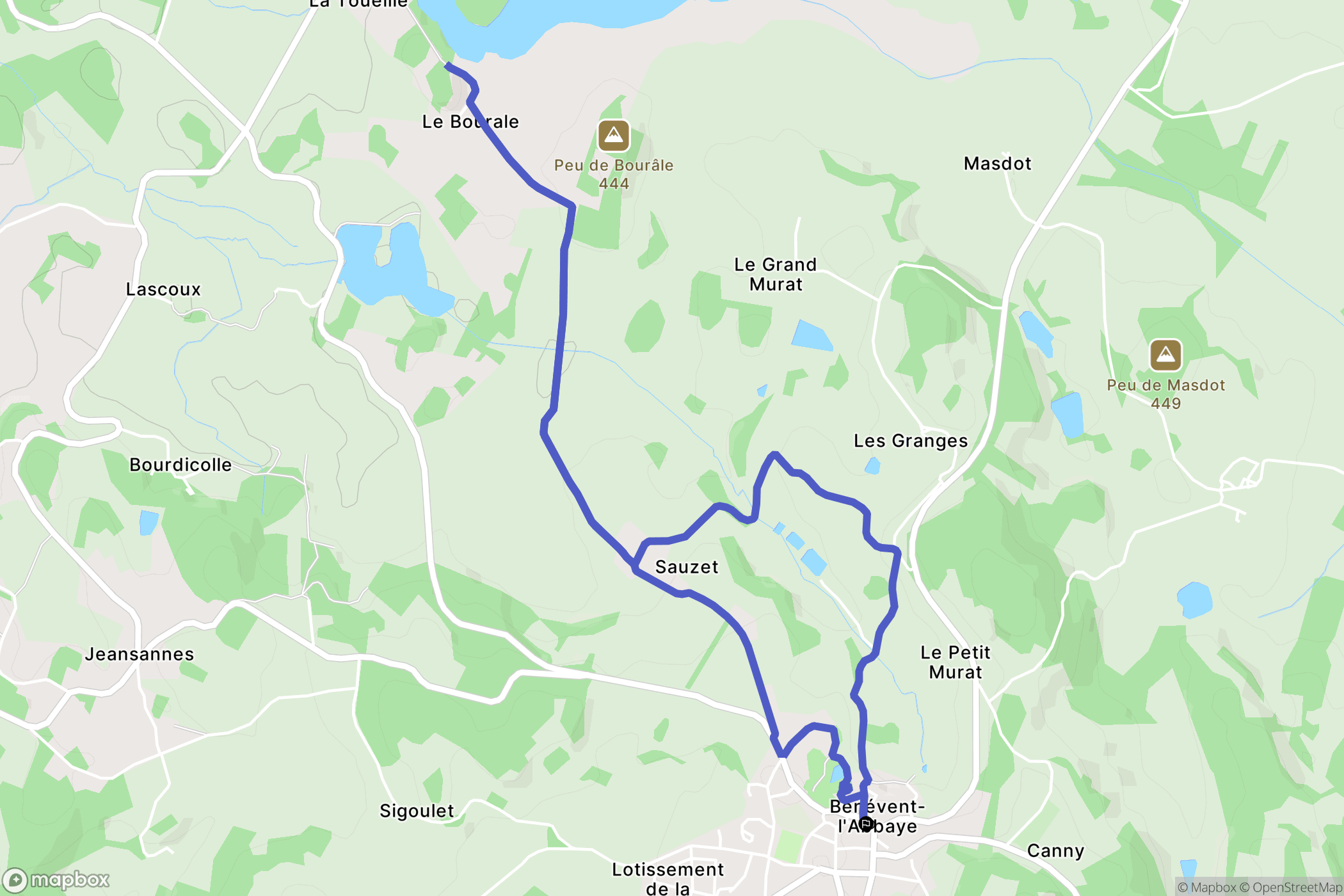Bénévent-l'Abbaye : carte du parcours de randonnée - France