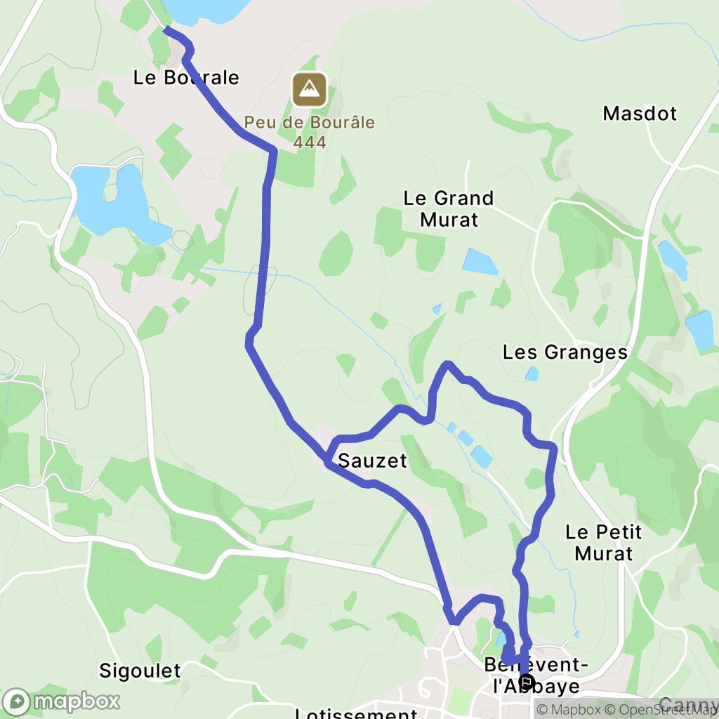 Bénévent-l'Abbaye : carte du parcours de randonnée - France