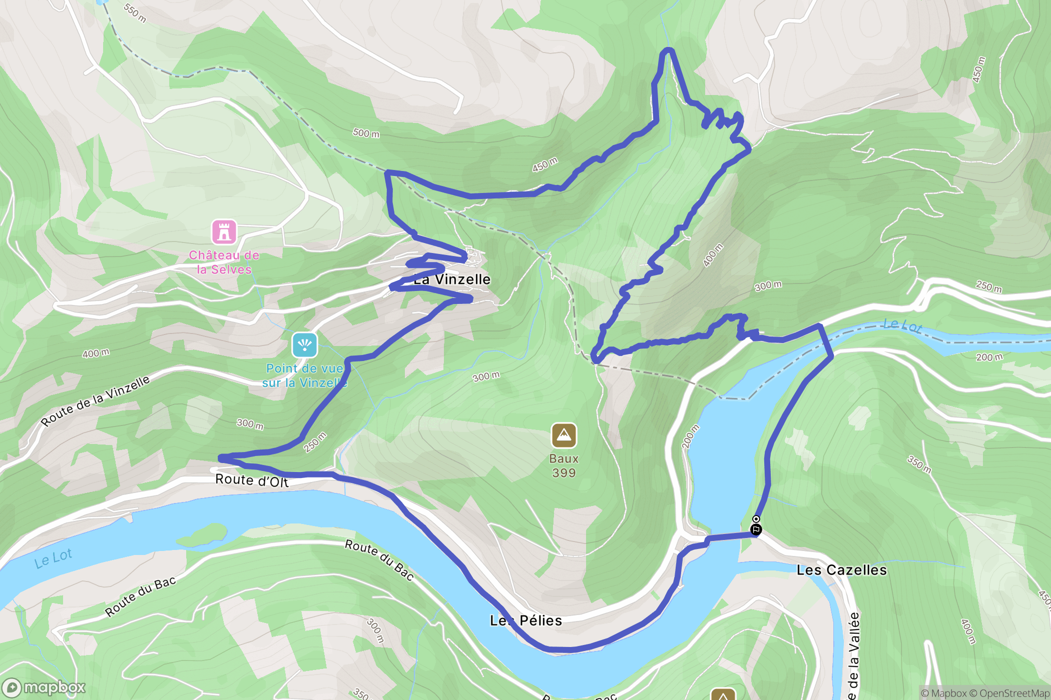 Conques-en-Rouergue : carte du parcours de randonnée - France