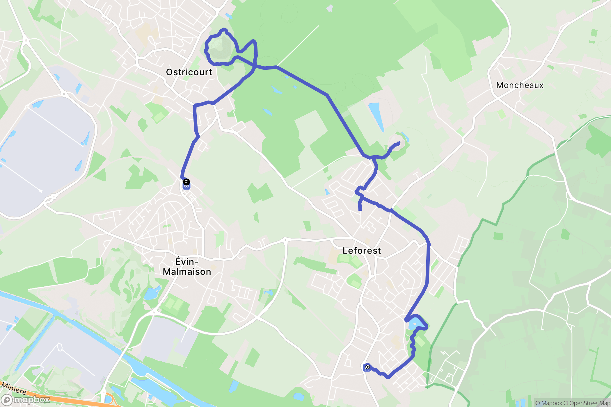 Leforest : carte du parcours de randonnée - France