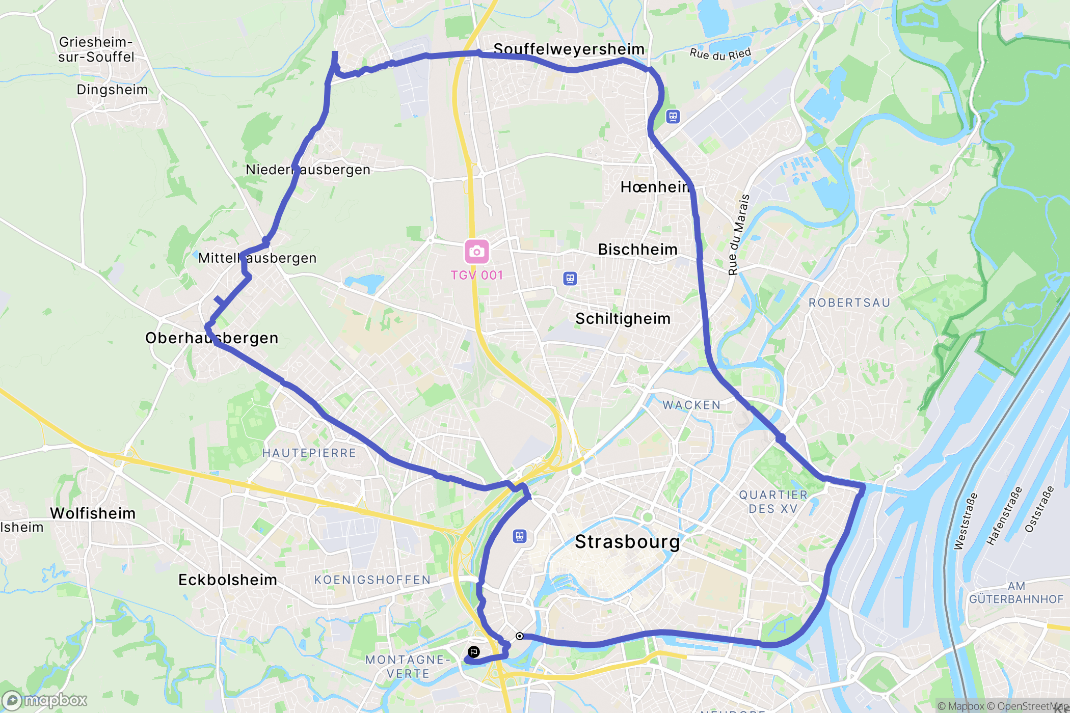 Strasbourg : carte du parcours de randonnée - France