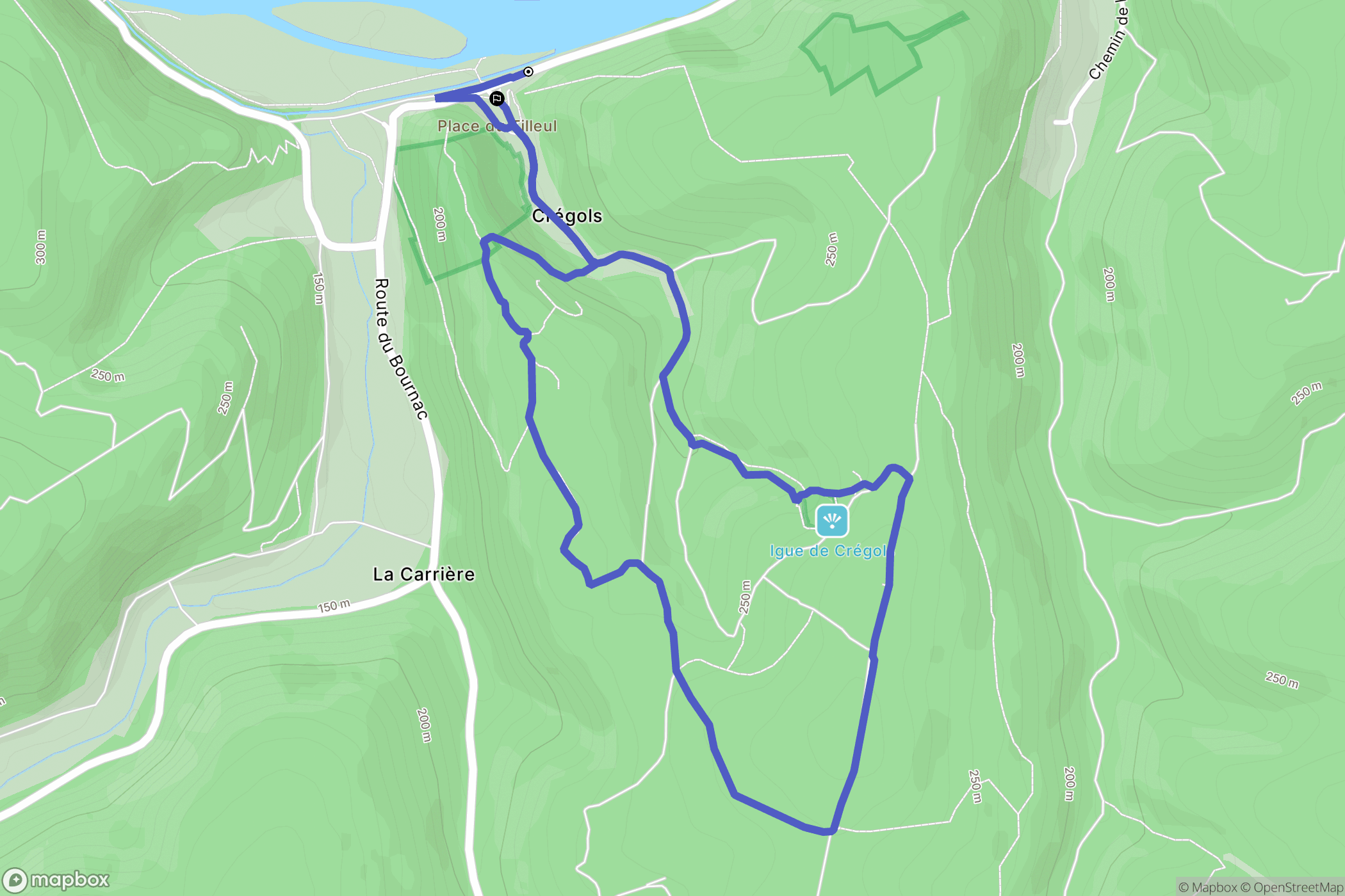 Crégols : carte du parcours de randonnée - France