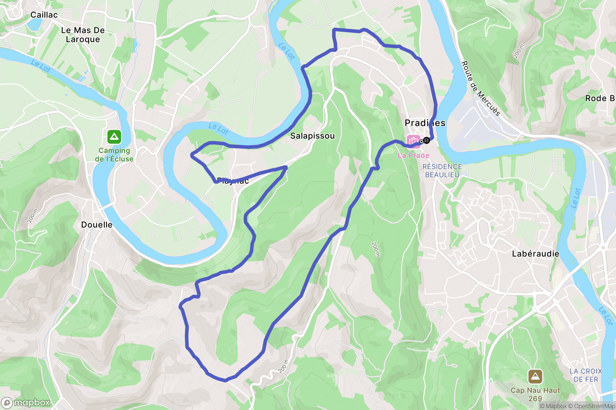 Pradines : carte du parcours de randonnée - France