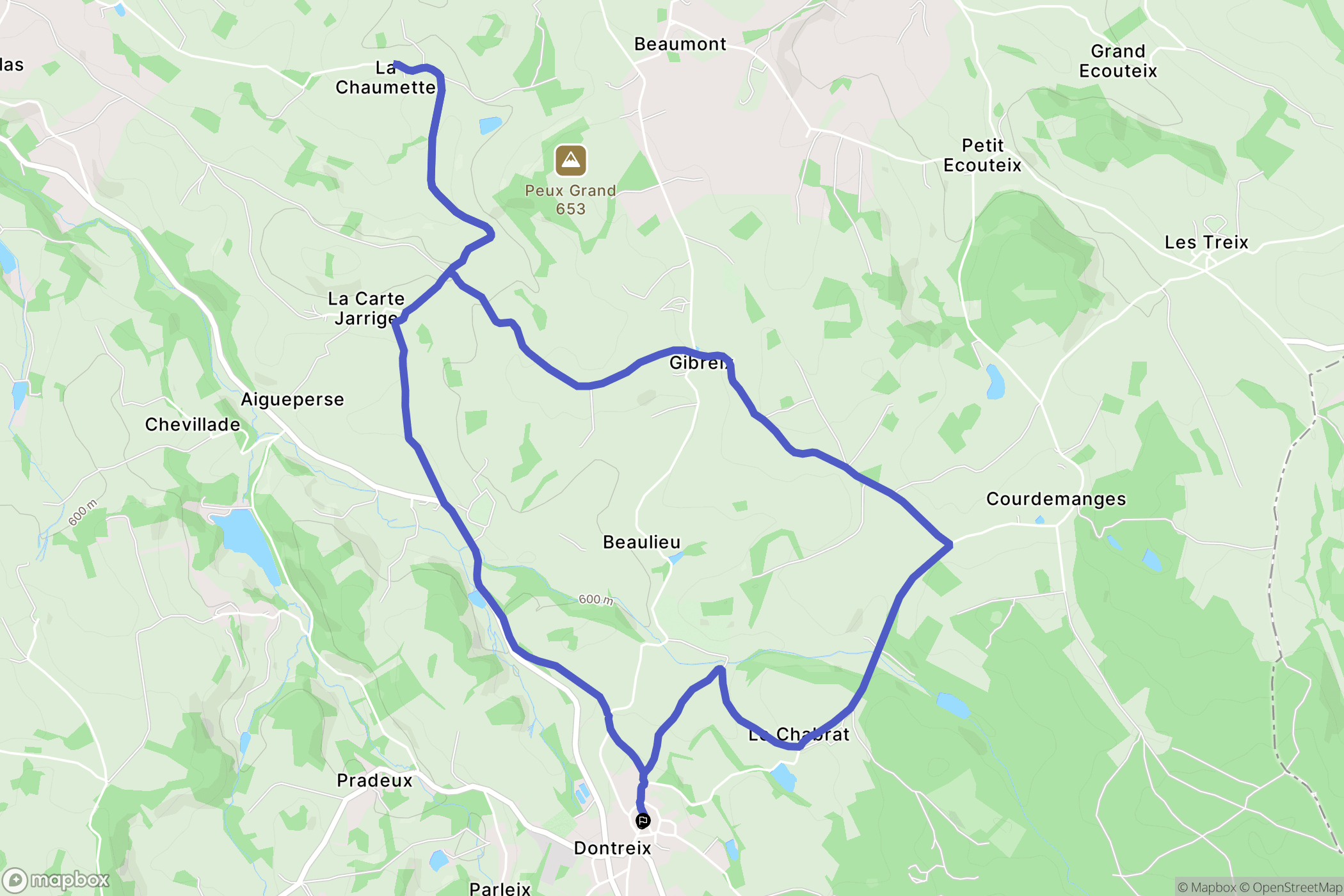 Dontreix : carte du parcours de randonnée - France