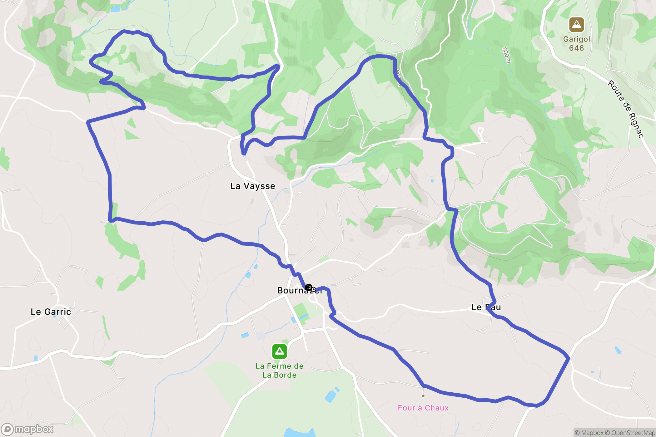 Bournazel : carte du parcours de randonnée - France