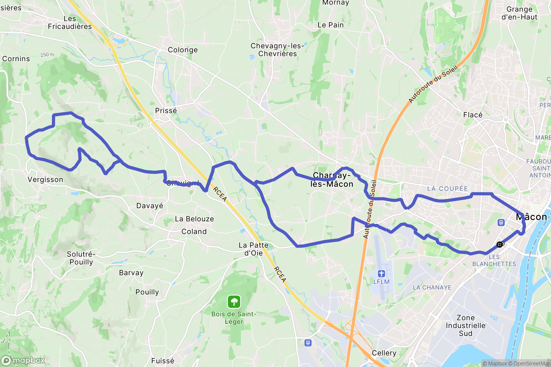 Mâcon : carte du parcours de randonnée - France