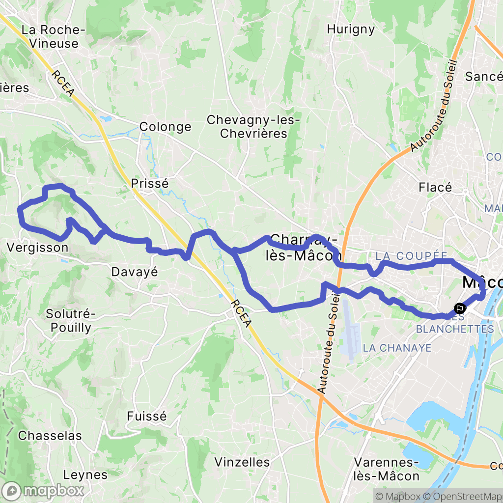 Mâcon : carte du parcours de randonnée - France