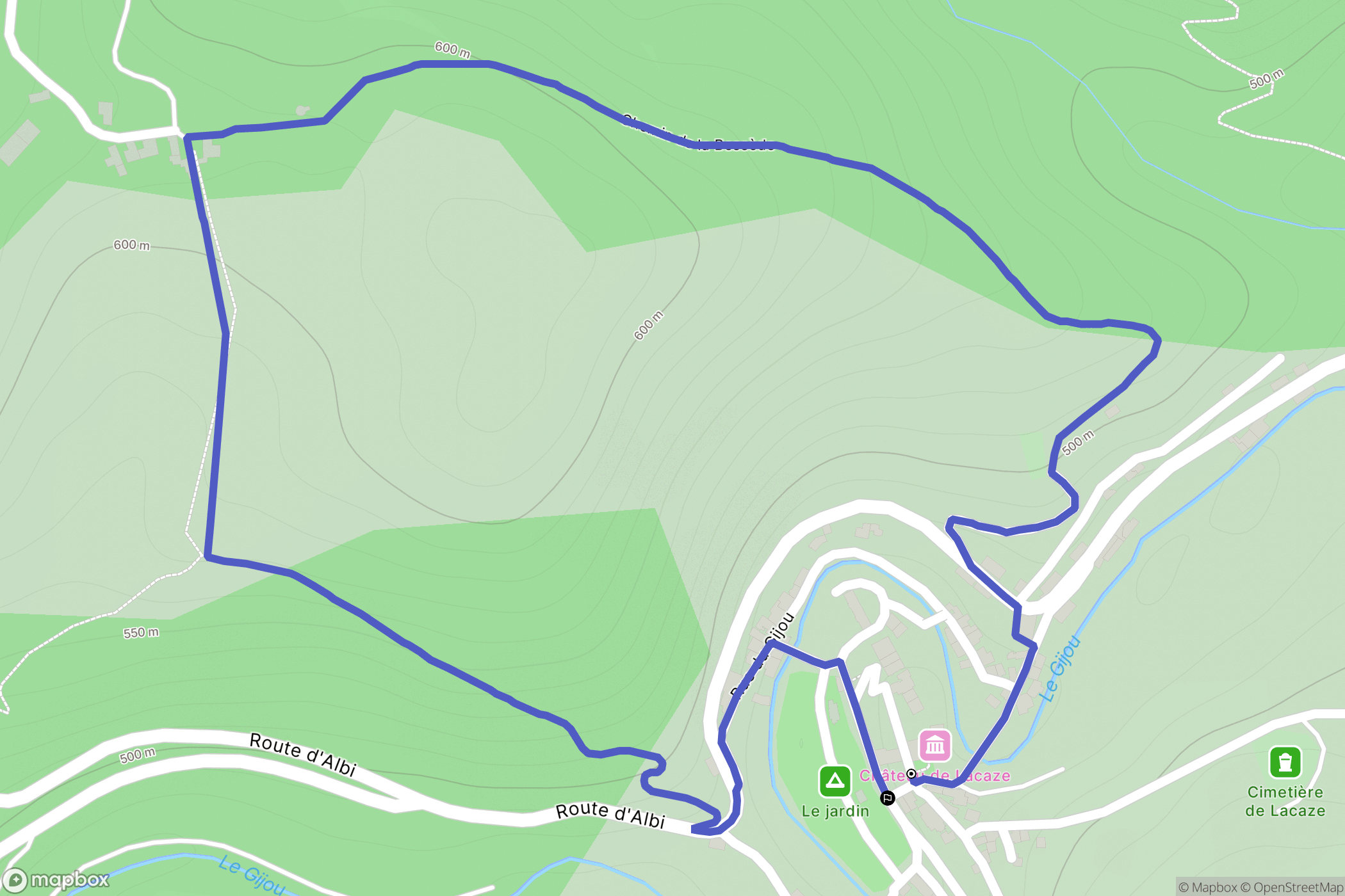 Lacaze : carte du parcours de randonnée - France