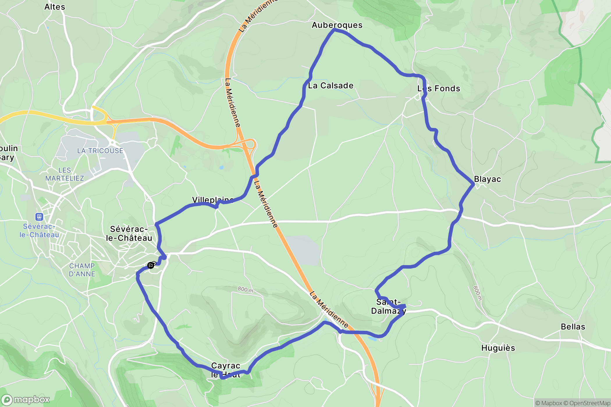 Sévérac-d'Aveyron : carte du parcours de randonnée - France
