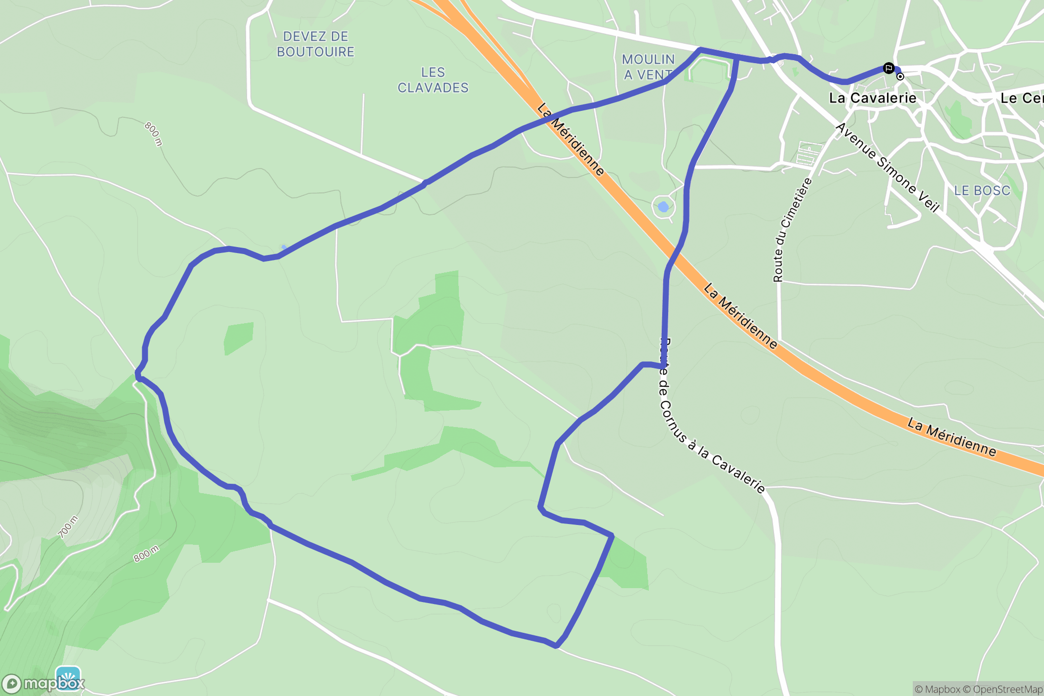 La Cavalerie : carte du parcours de randonnée - France