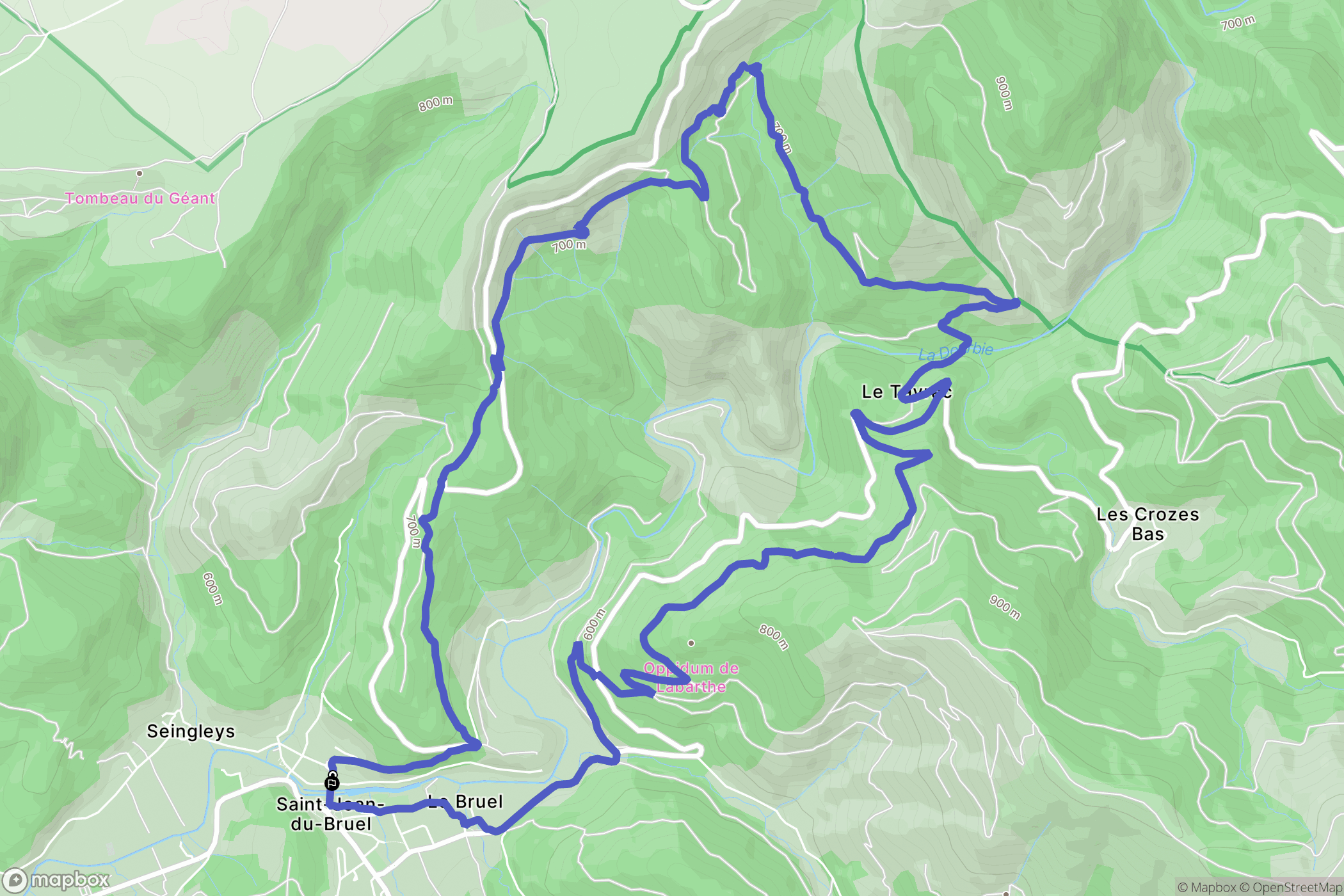 Saint-Jean-du-Bruel : carte du parcours de randonnée - France