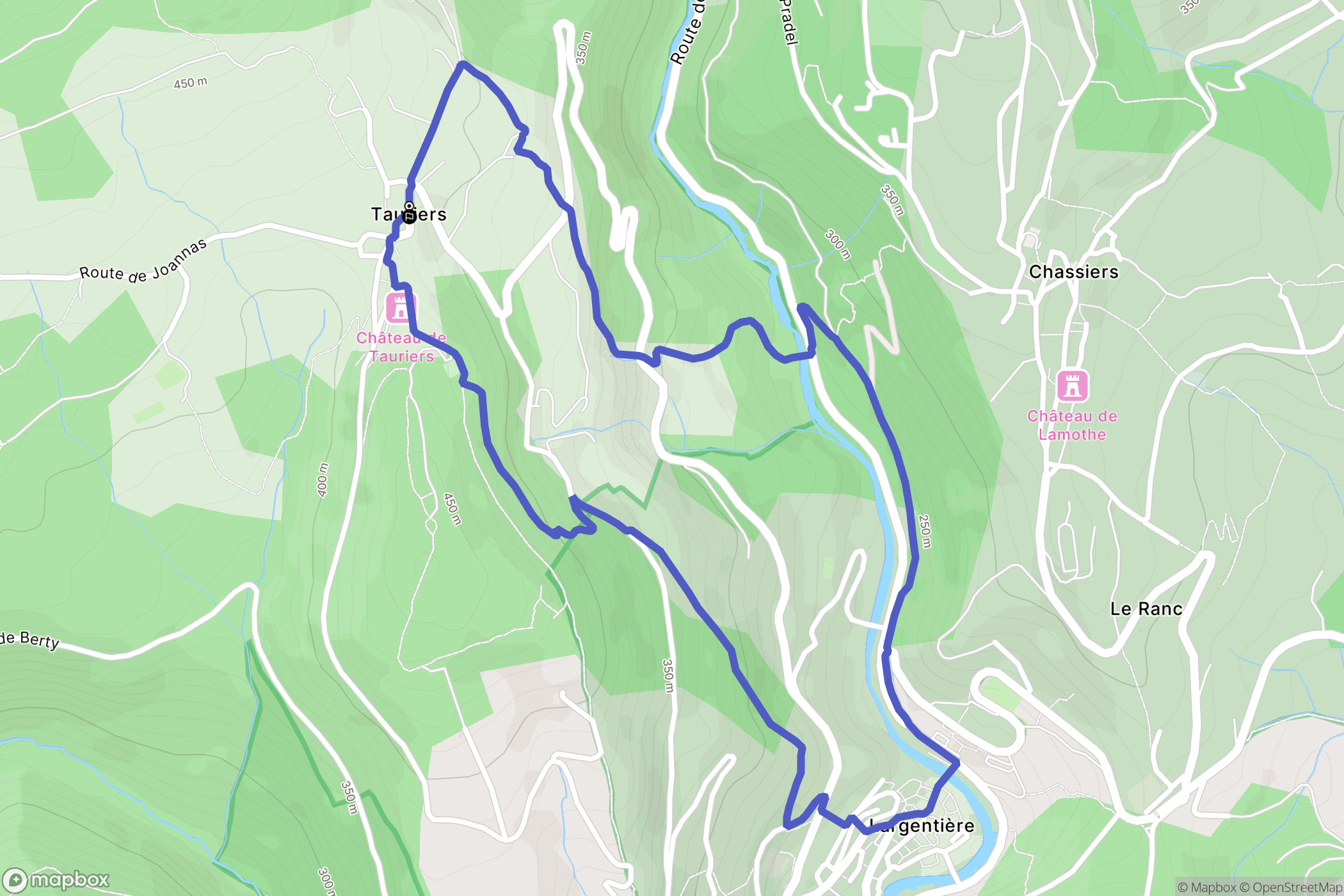 Tauriers : carte du parcours de randonnée - France