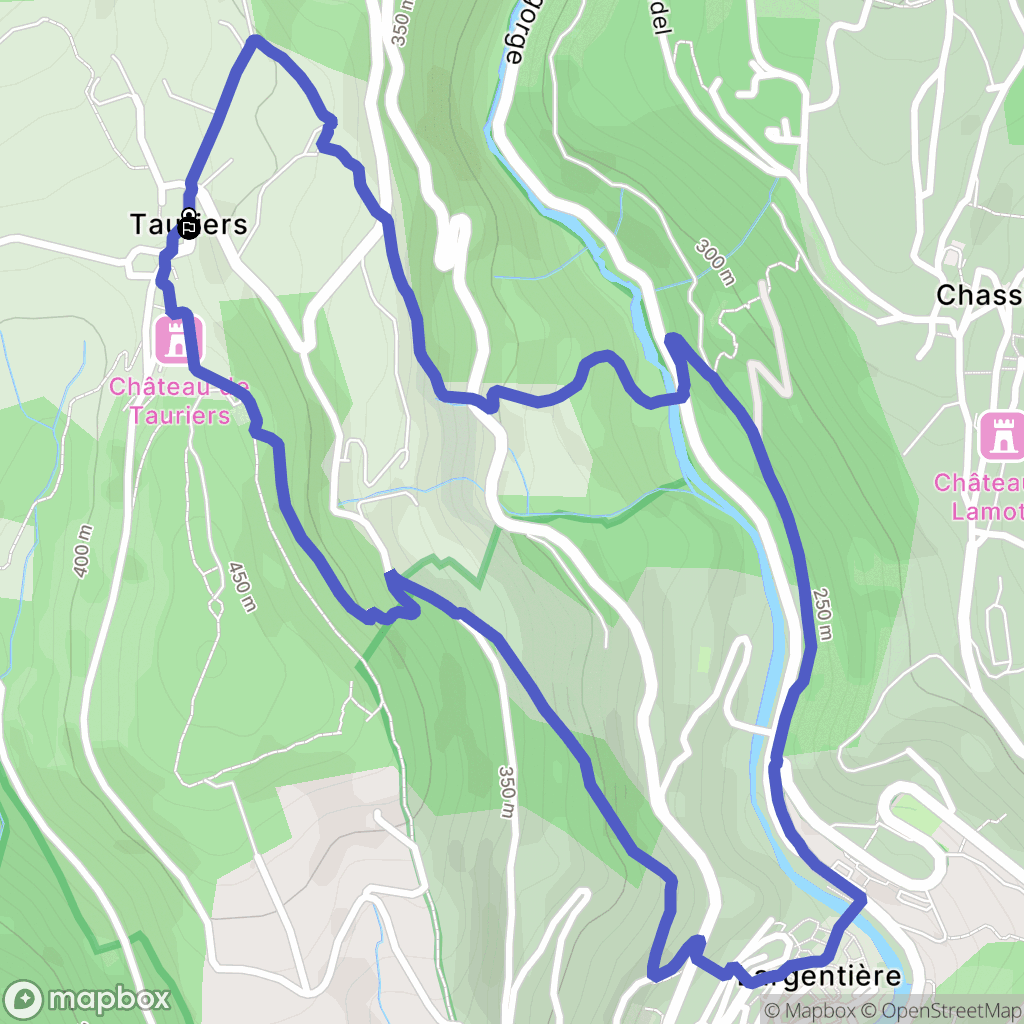 Tauriers : carte du parcours de randonnée - France