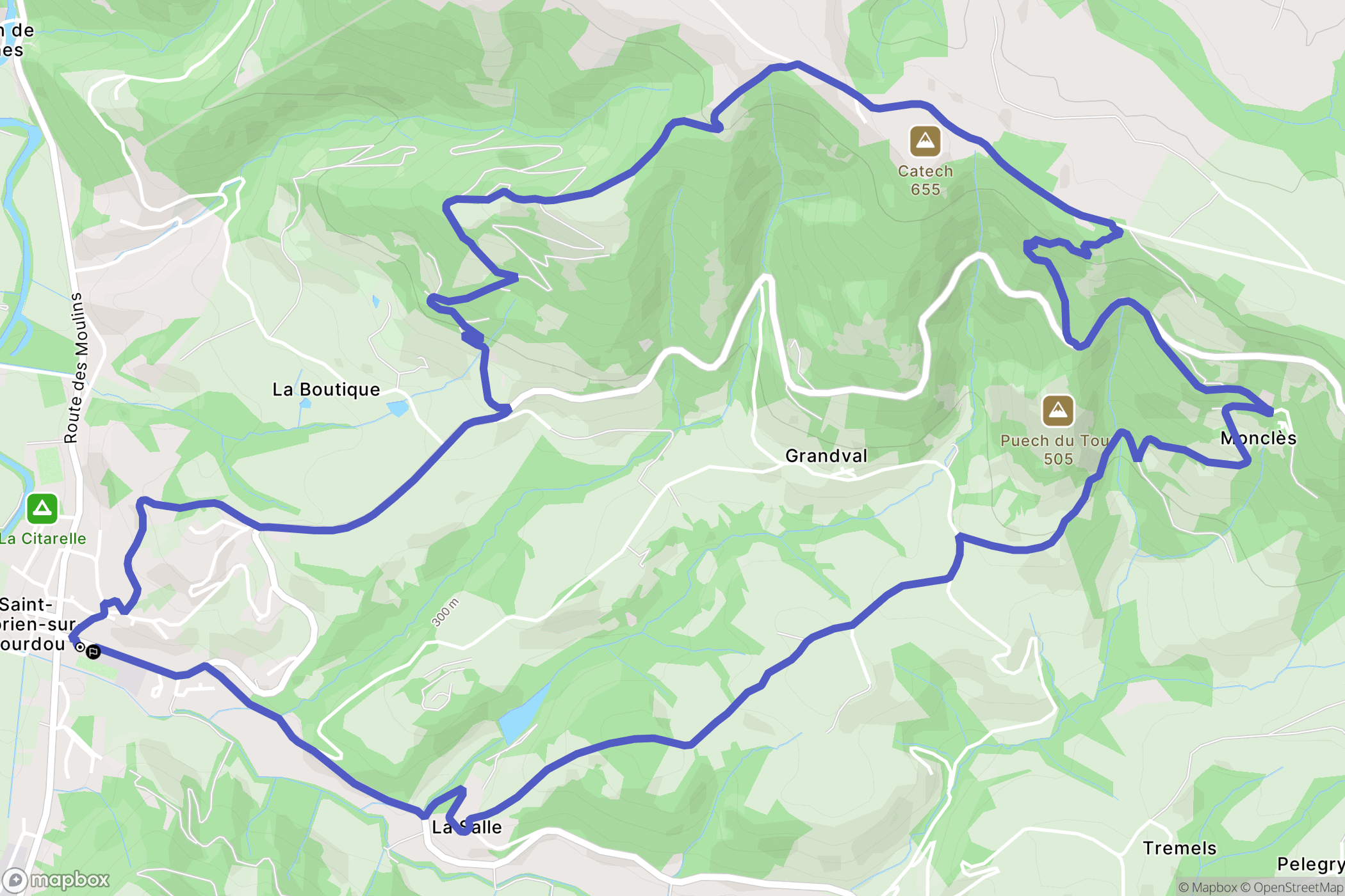 Conques-en-Rouergue : carte du parcours de randonnée - France