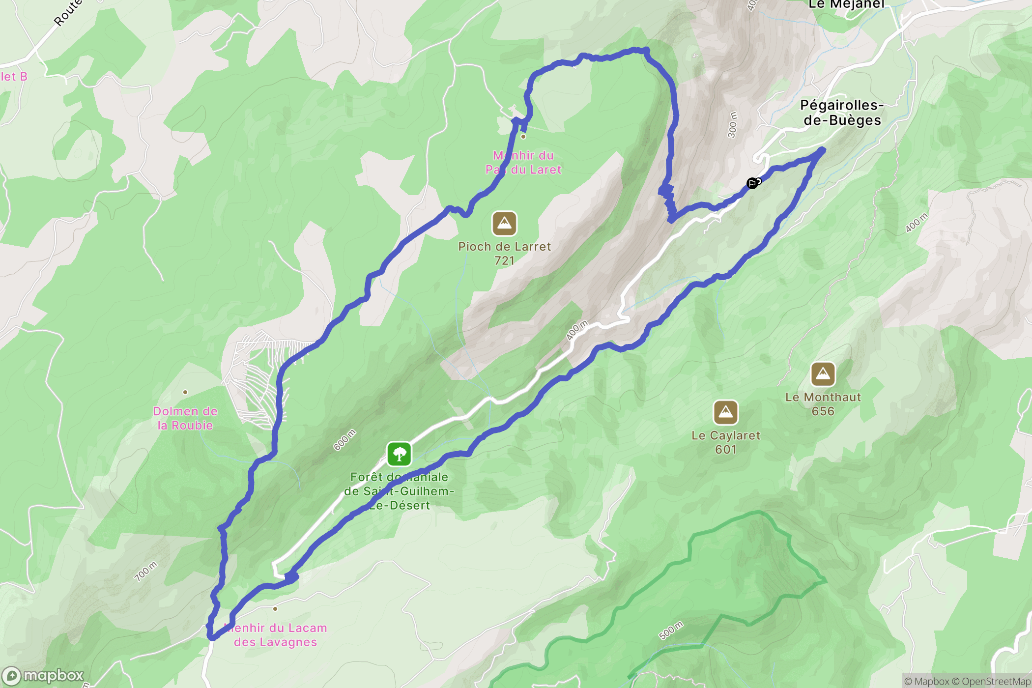 Pégairolles-de-Buèges : carte du parcours de randonnée - France