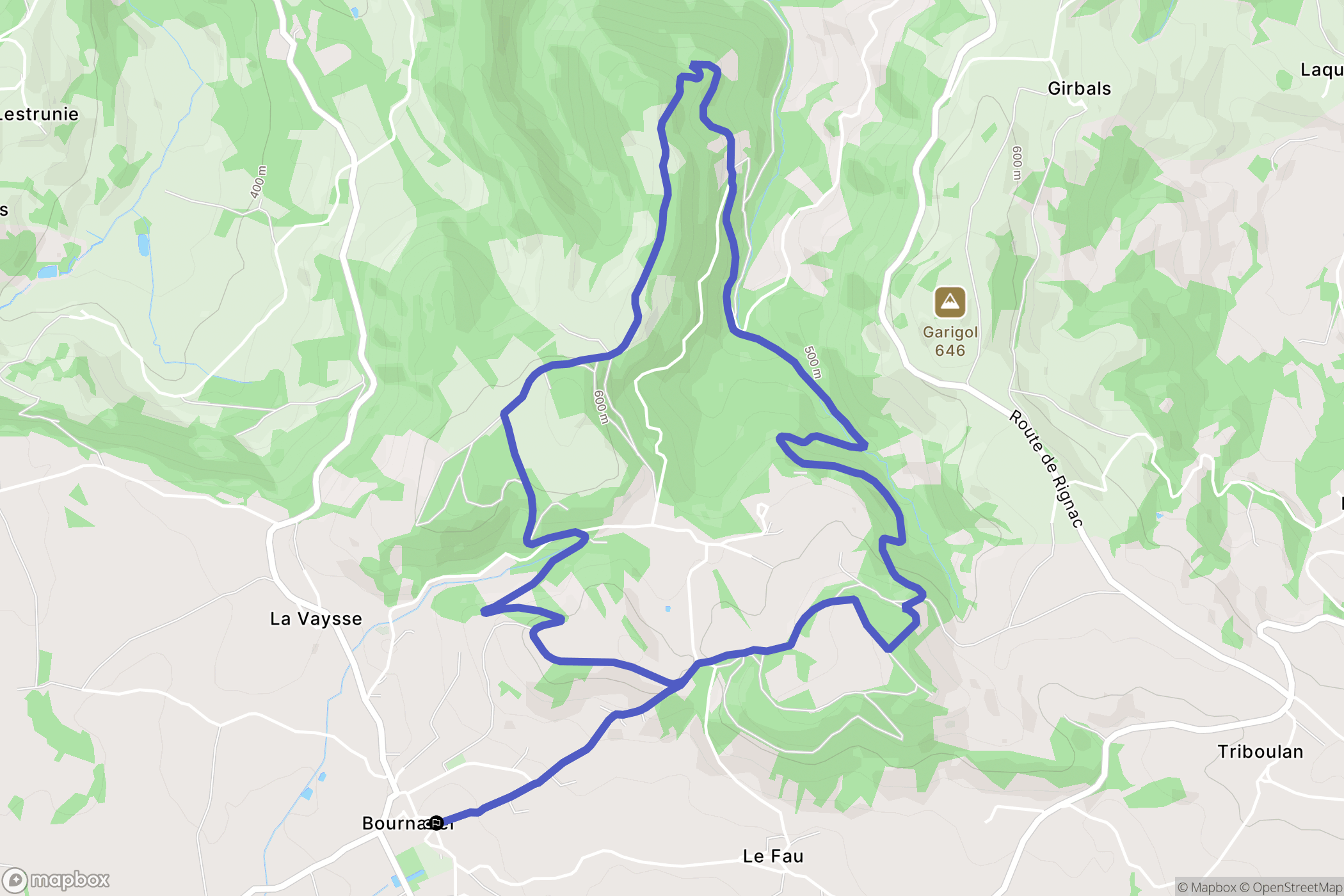 Bournazel : carte du parcours de randonnée - France