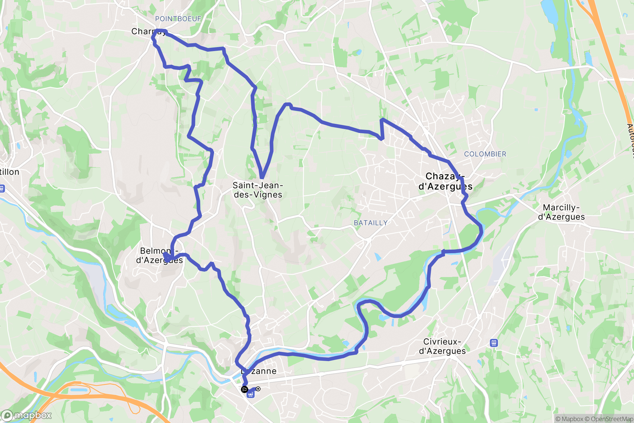 Lozanne : carte du parcours de randonnée - France