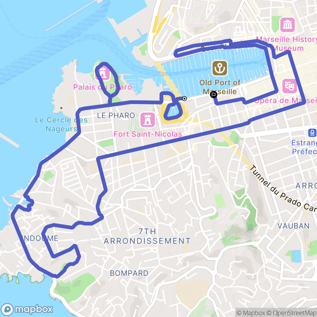 Marseille : carte du parcours de randonnée - France