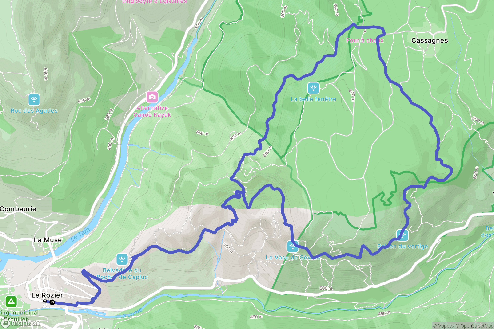 Le Rozier : carte du parcours de randonnée - France