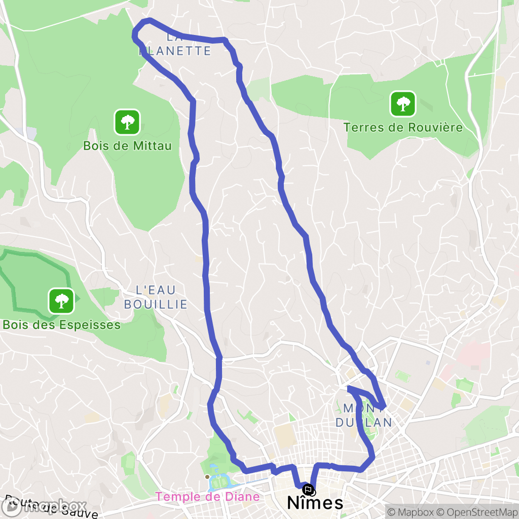 Nîmes : carte du parcours de randonnée - France