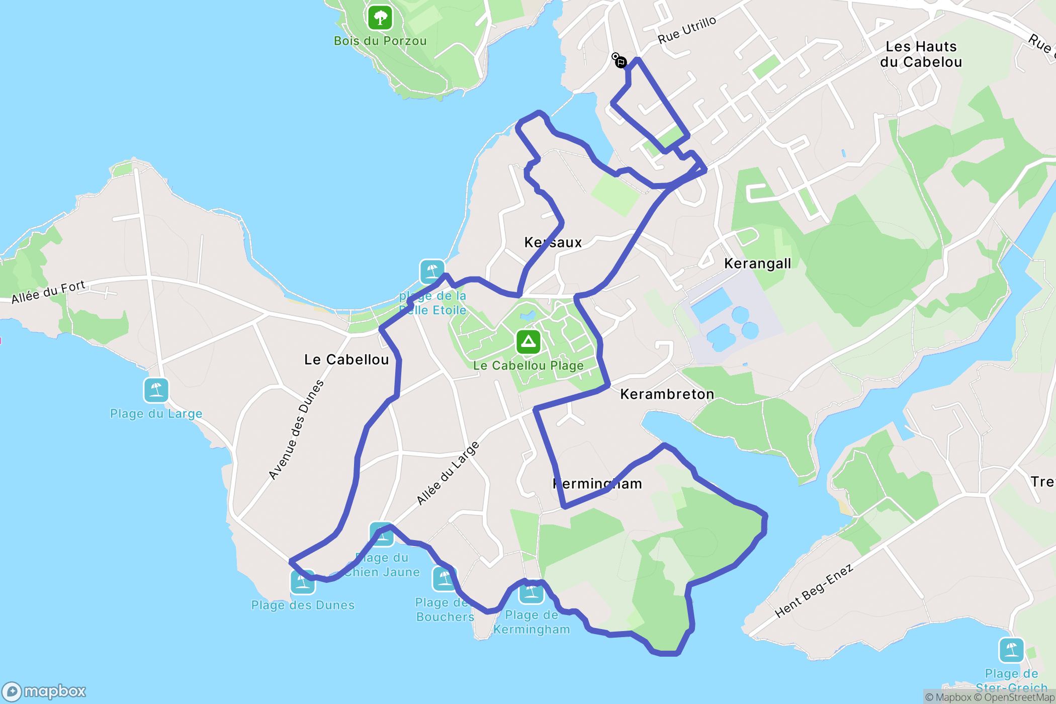 Concarneau : carte du parcours de randonnée - France