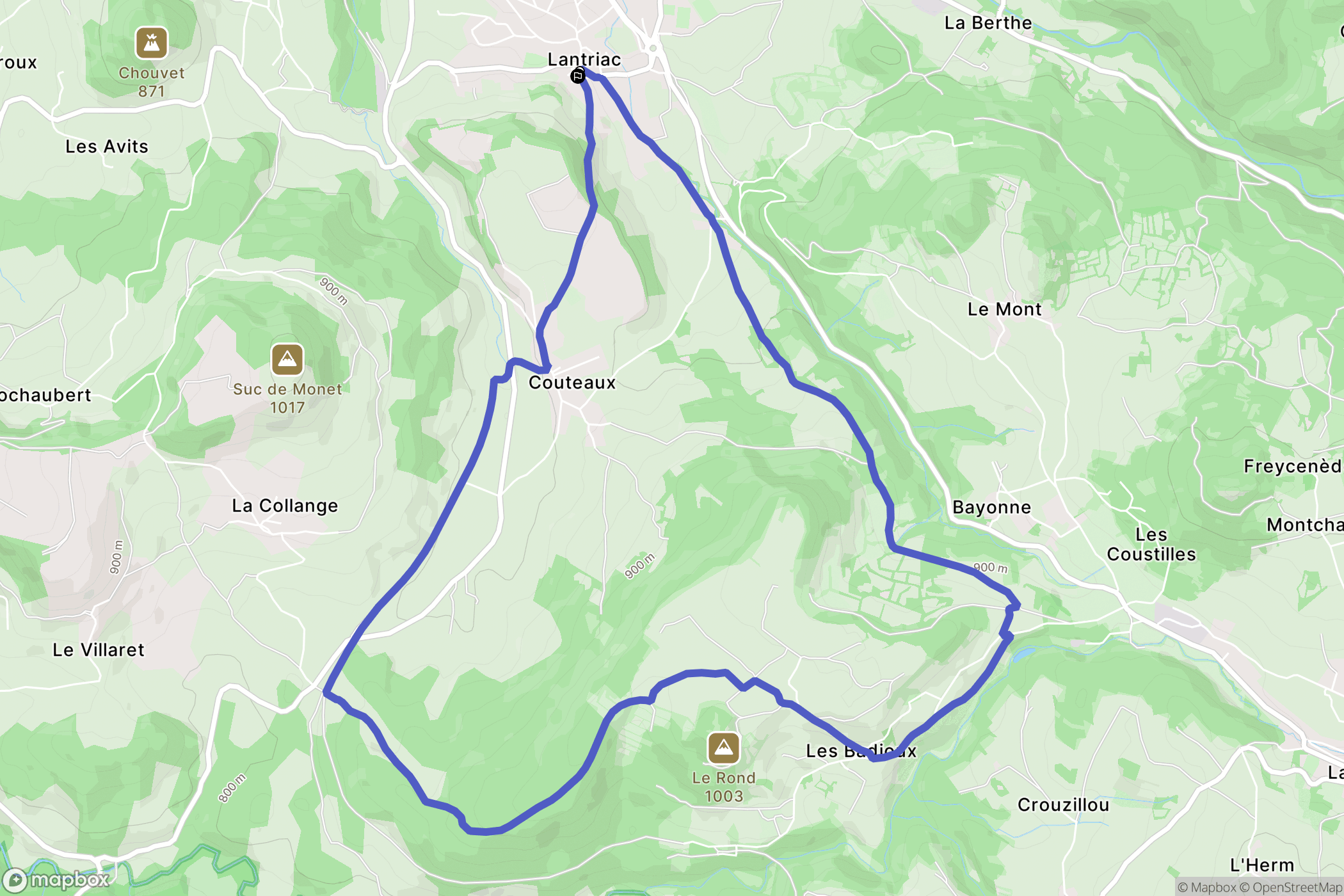 Lantriac : carte du parcours de randonnée - France