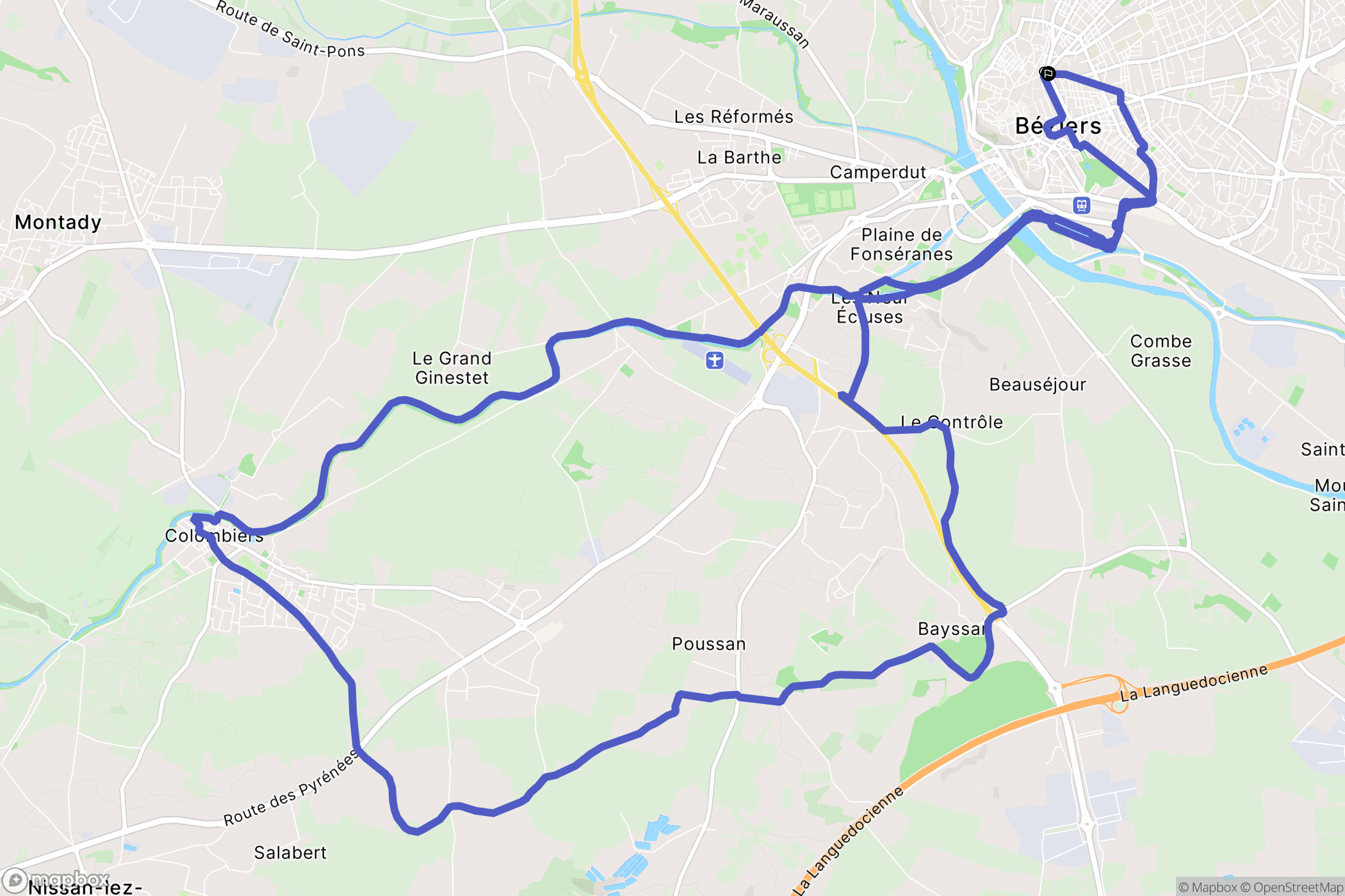 Béziers : carte du parcours de randonnée - France