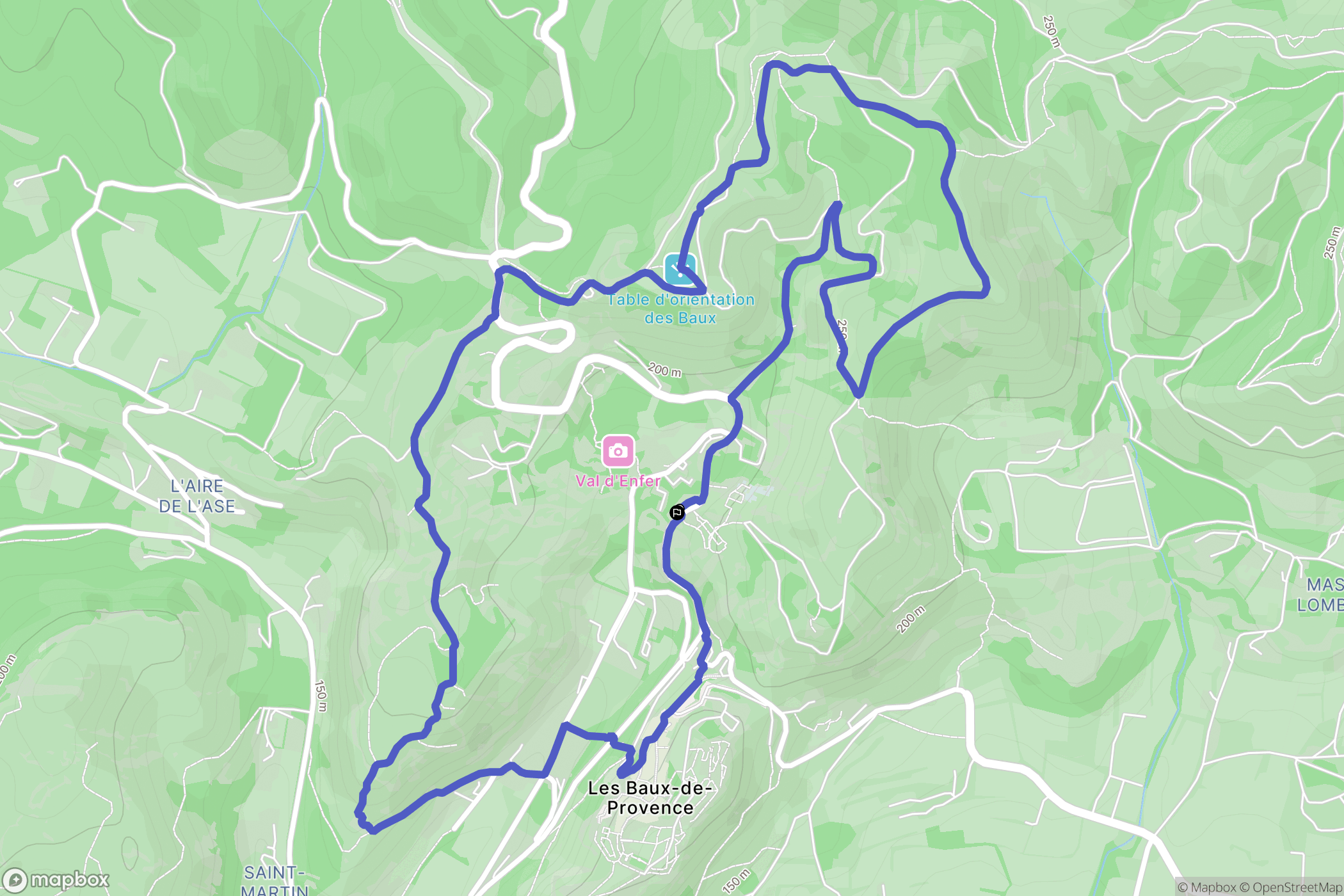 Baux-de-Provence : carte du parcours de randonnée - France