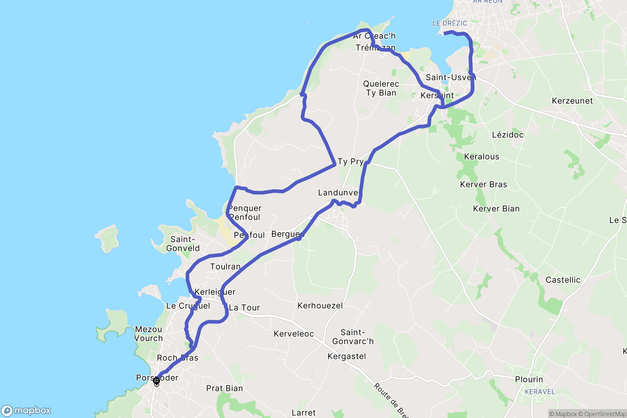 Porspoder : carte du parcours de randonnée - France