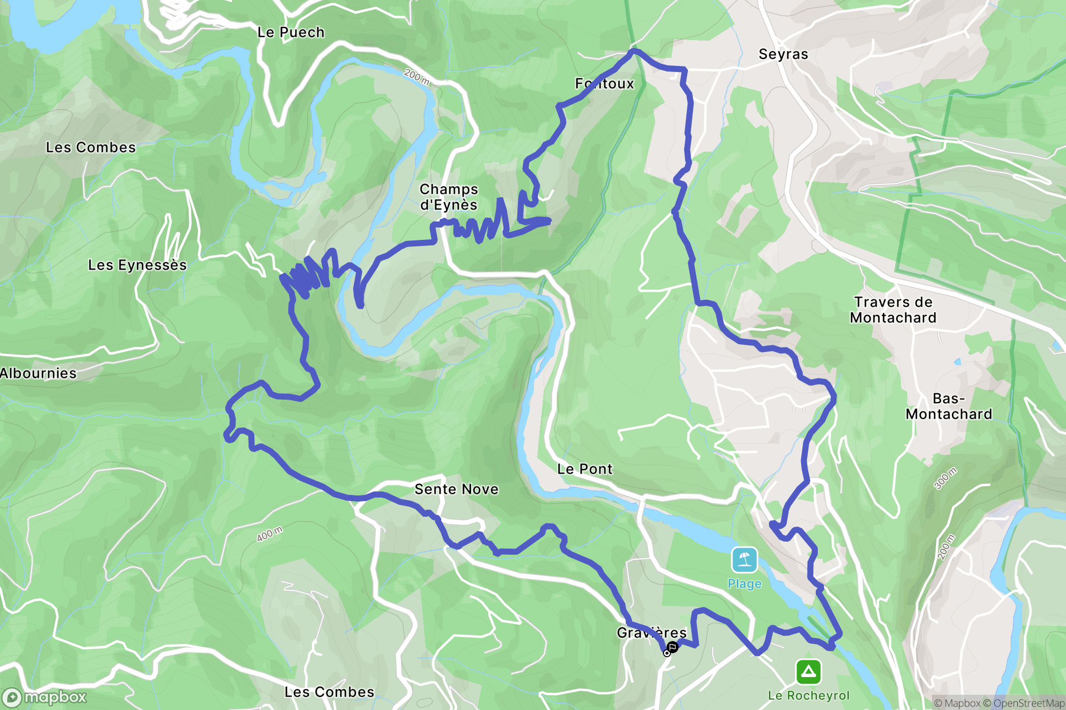 Gravières : carte du parcours de randonnée - France