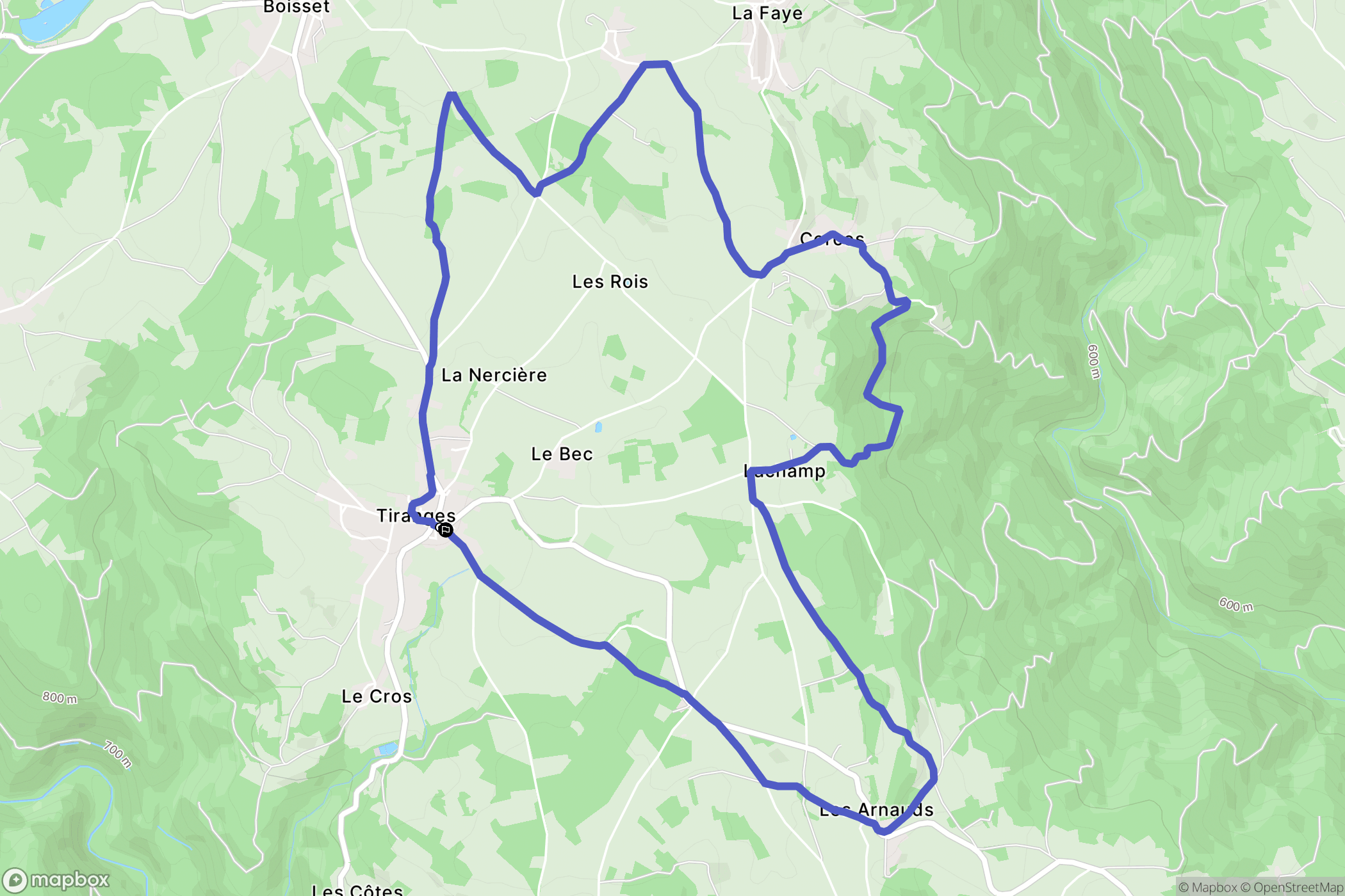Tiranges : carte du parcours de randonnée - France