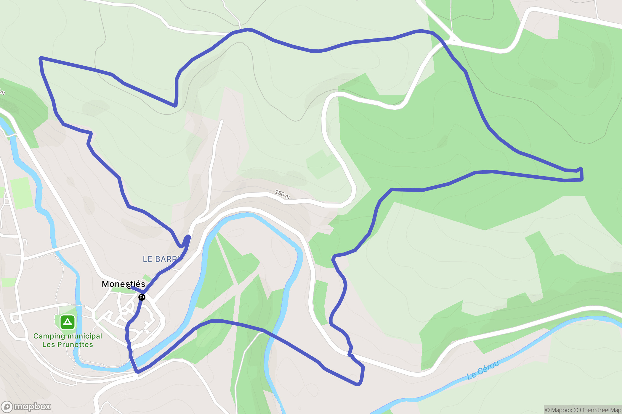 Monestiés : carte du parcours de randonnée - France