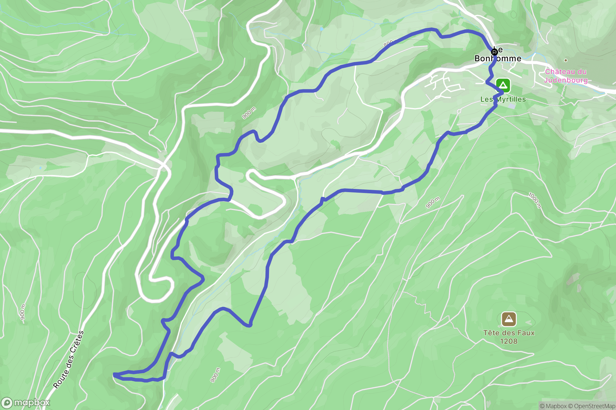 Le Bonhomme : carte du parcours de randonnée - France