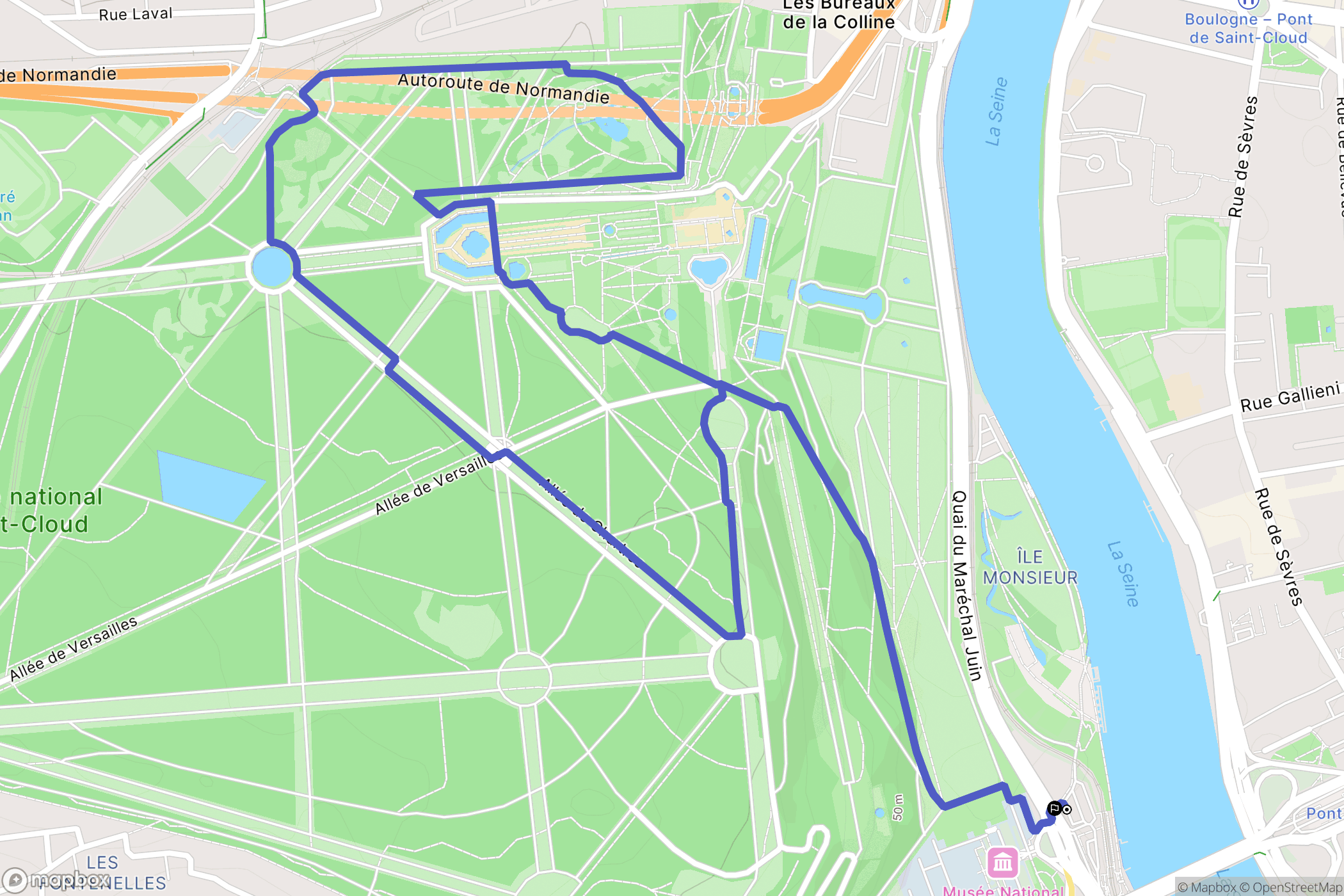 Sèvres, Saint Cloud : carte du parcours de randonnée - France