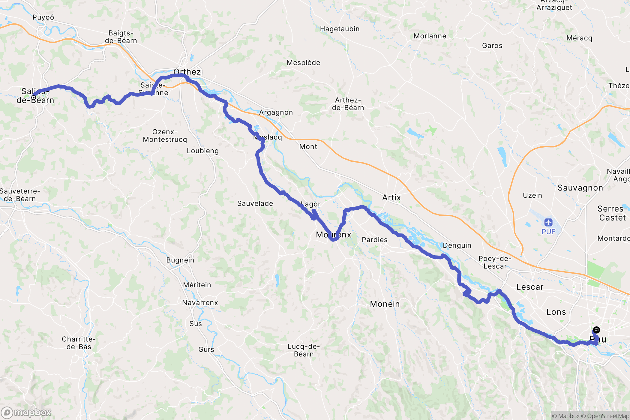 Salies-de-Béarn : carte du parcours de randonnée - France
