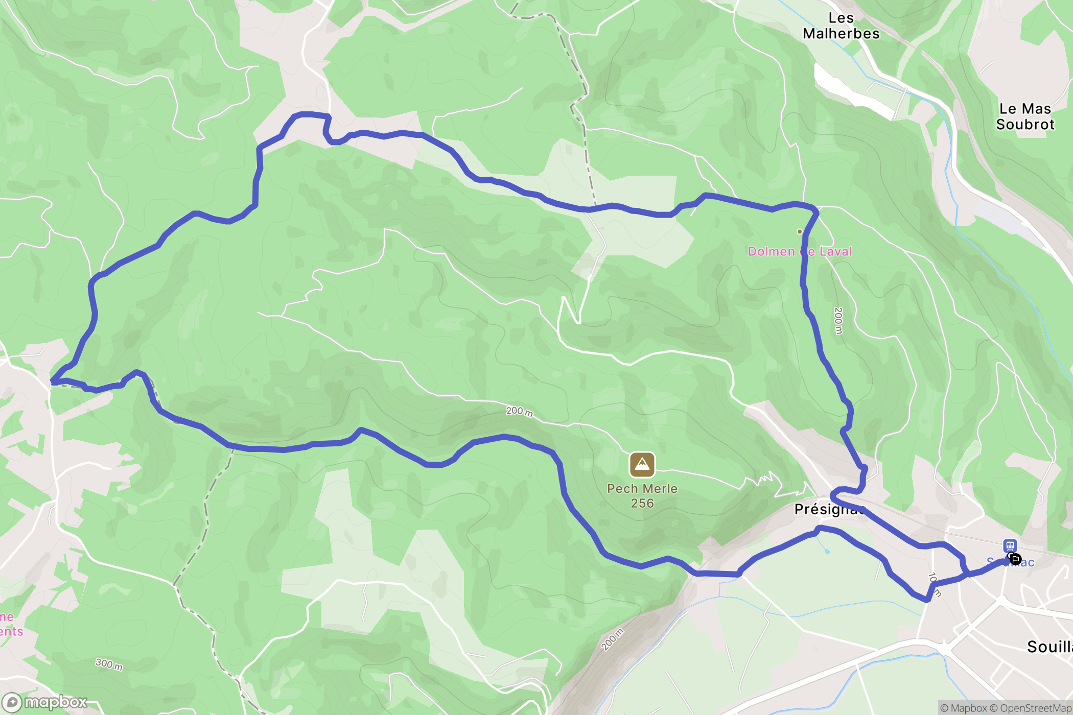 Souillac : carte du parcours de randonnée - France