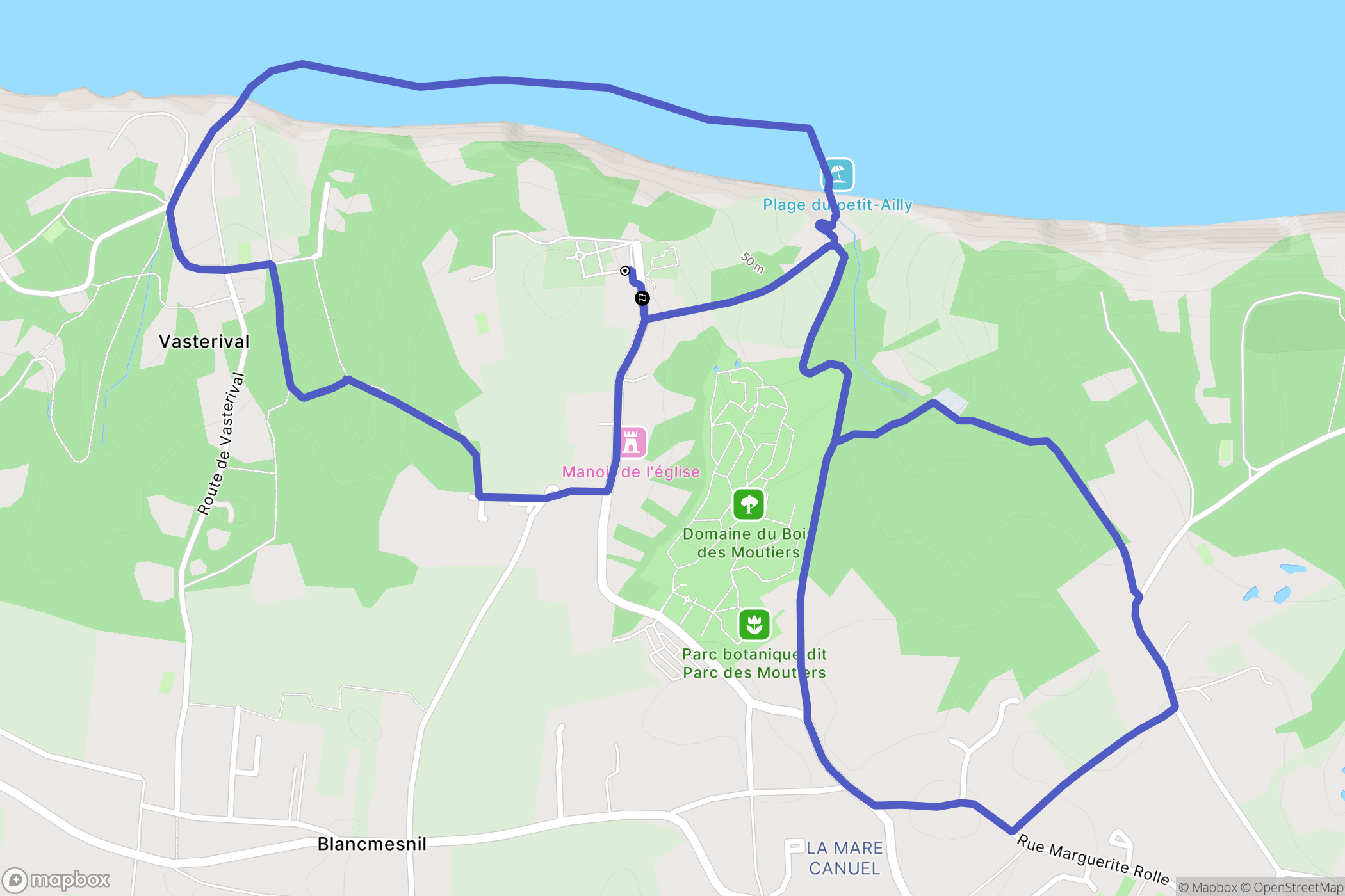 Varengeville-sur-Mer : carte du parcours de randonnée - France