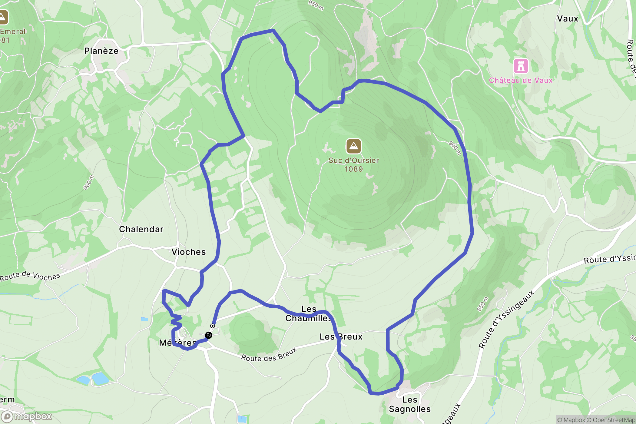 Mézères : carte du parcours de randonnée - France